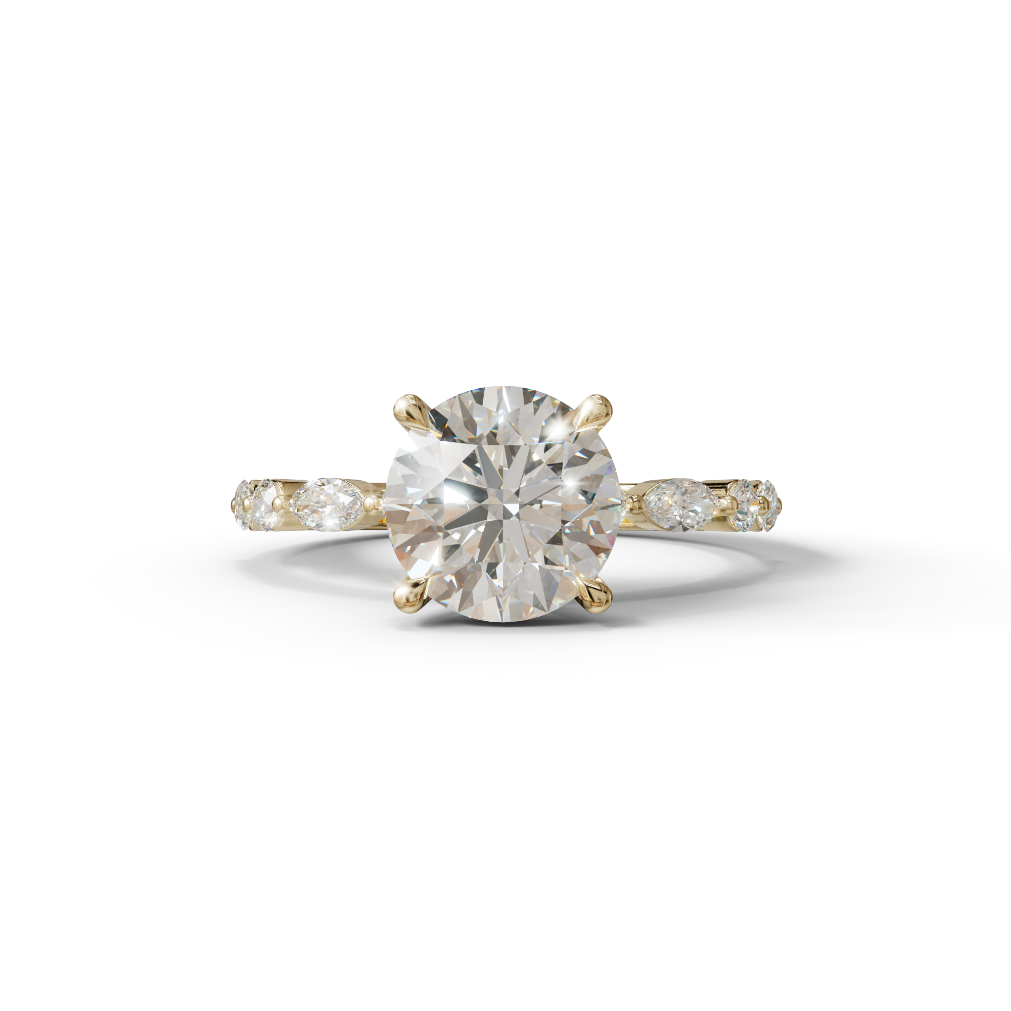 2 Carat E-VVS Round Cut Hidden Halo & Pave Set Lab Diamond Ring - Pure Origin - 10K Solid Gold / Yellow Gold
