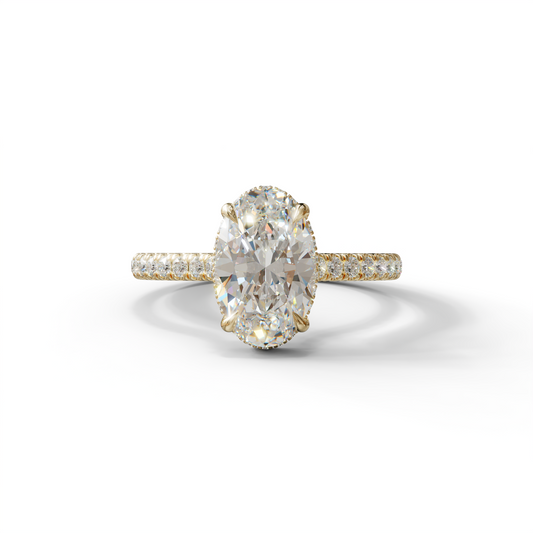 2.5 Carat E VVS Oval Hidden Halo & Pave Setting Lab Diamond Ring - Eblouissant