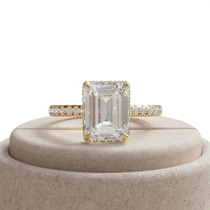 2.5 Ct E/VVS Emerald Cut Lab Diamond In Hidden Halo & Pave Setting Ring - Siena