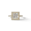 2 Carat E VVS Princess Cut Halo & Pave Lab Diamond Ring - Diamond Prime - 10K Solid Gold / Yellow Gold