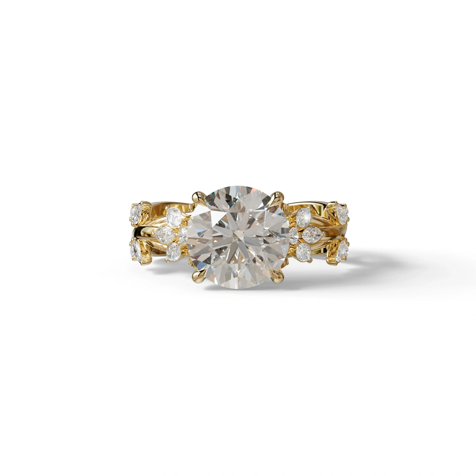 Natural Inspired 3 Carat Round Cut Lab Diamond Engagement Ring - Catalina - 10K Solid Gold / Yellow Gold