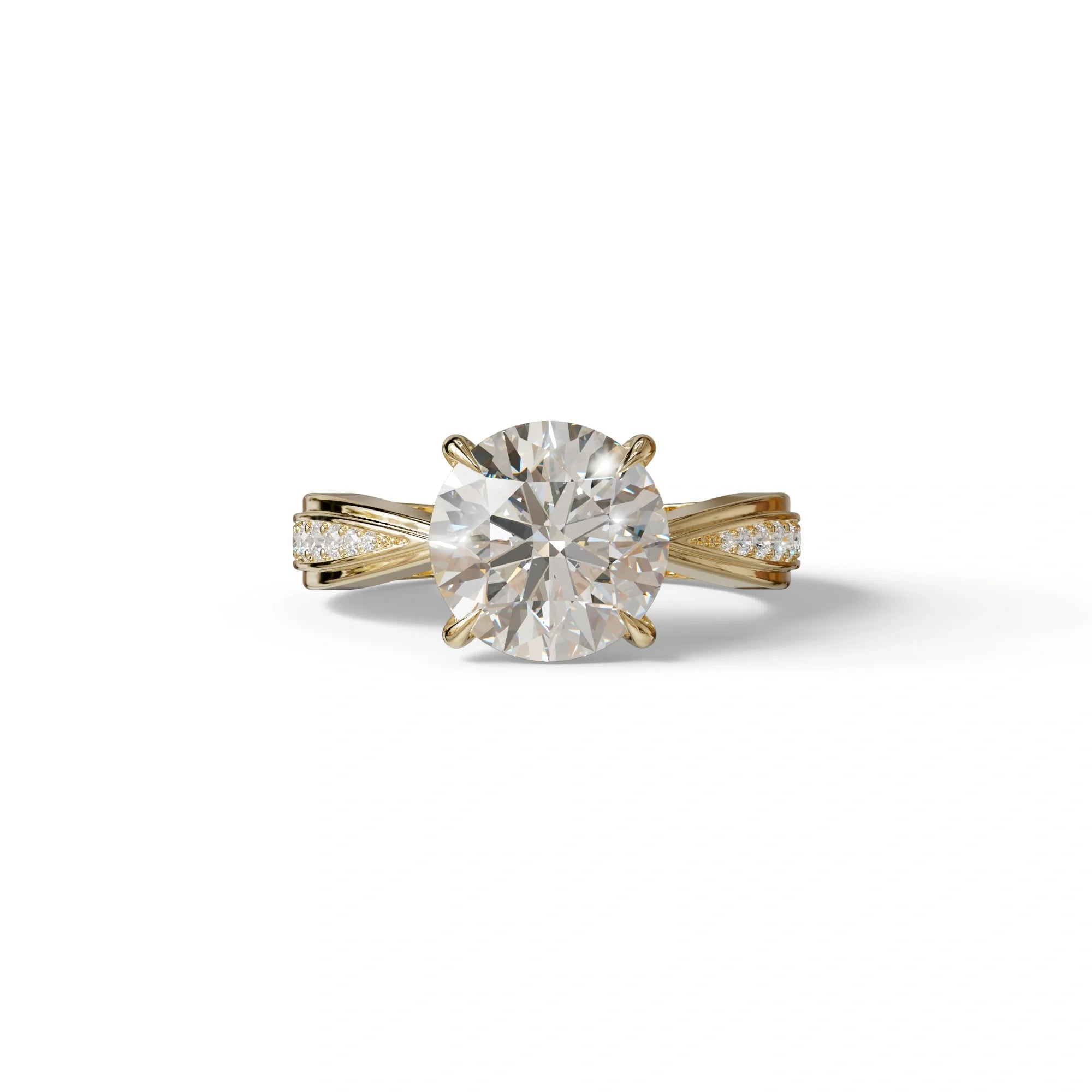 3 Carat E/VVS Round Cut V-Shank Pave Setting Lab Grown Diamond Ring - Je t’adore - 10K Solid Gold / Yellow Gold