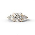 3 Ct E/VVS Cushion Cut Lab Diamond In 3 Stones Claw Prongs Setting Ring - 10K Solid Gold / Yellow Gold