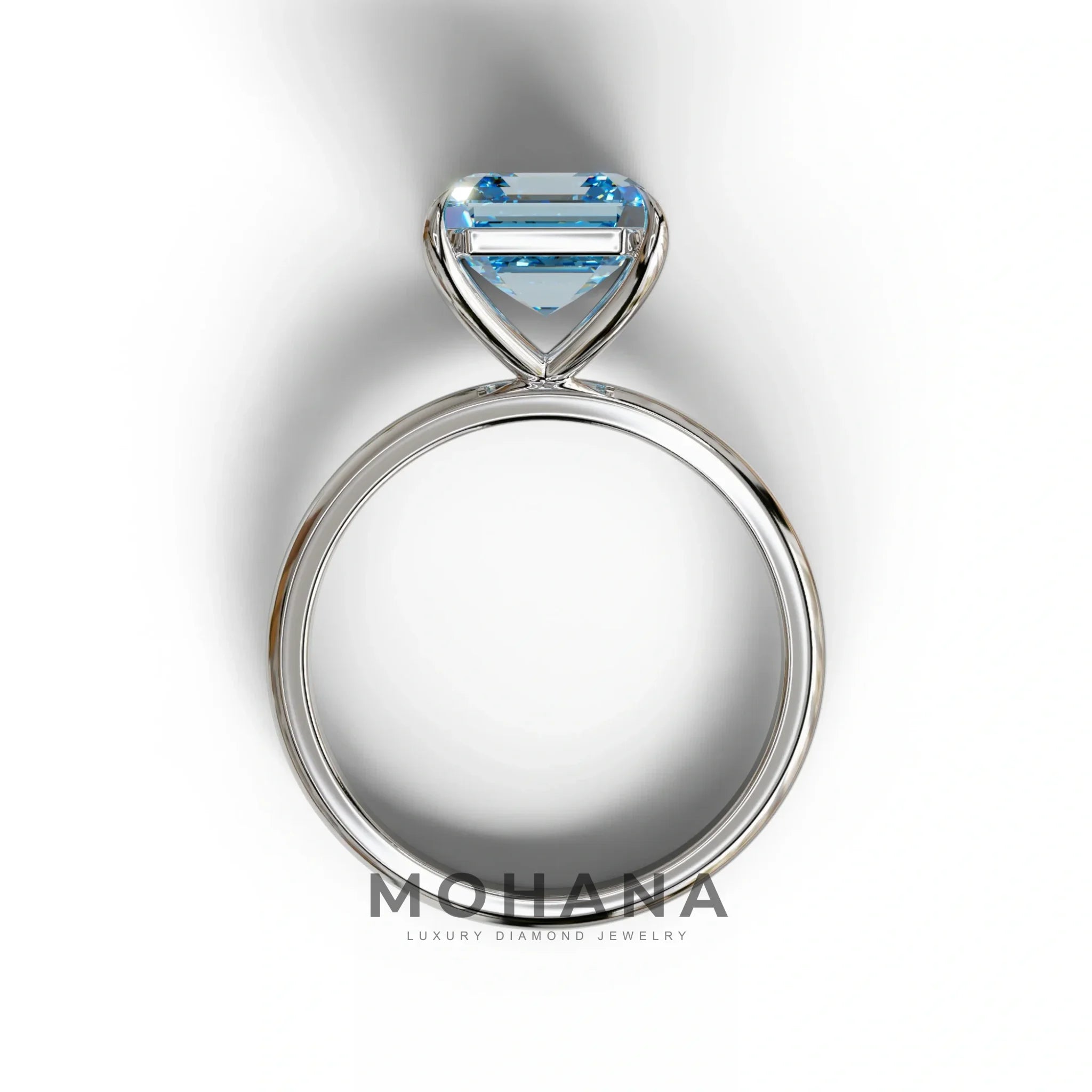 Fancy Blue Asscher Cut Solitaire Lab Grown Diamond Engagement Ring - Fabriciana