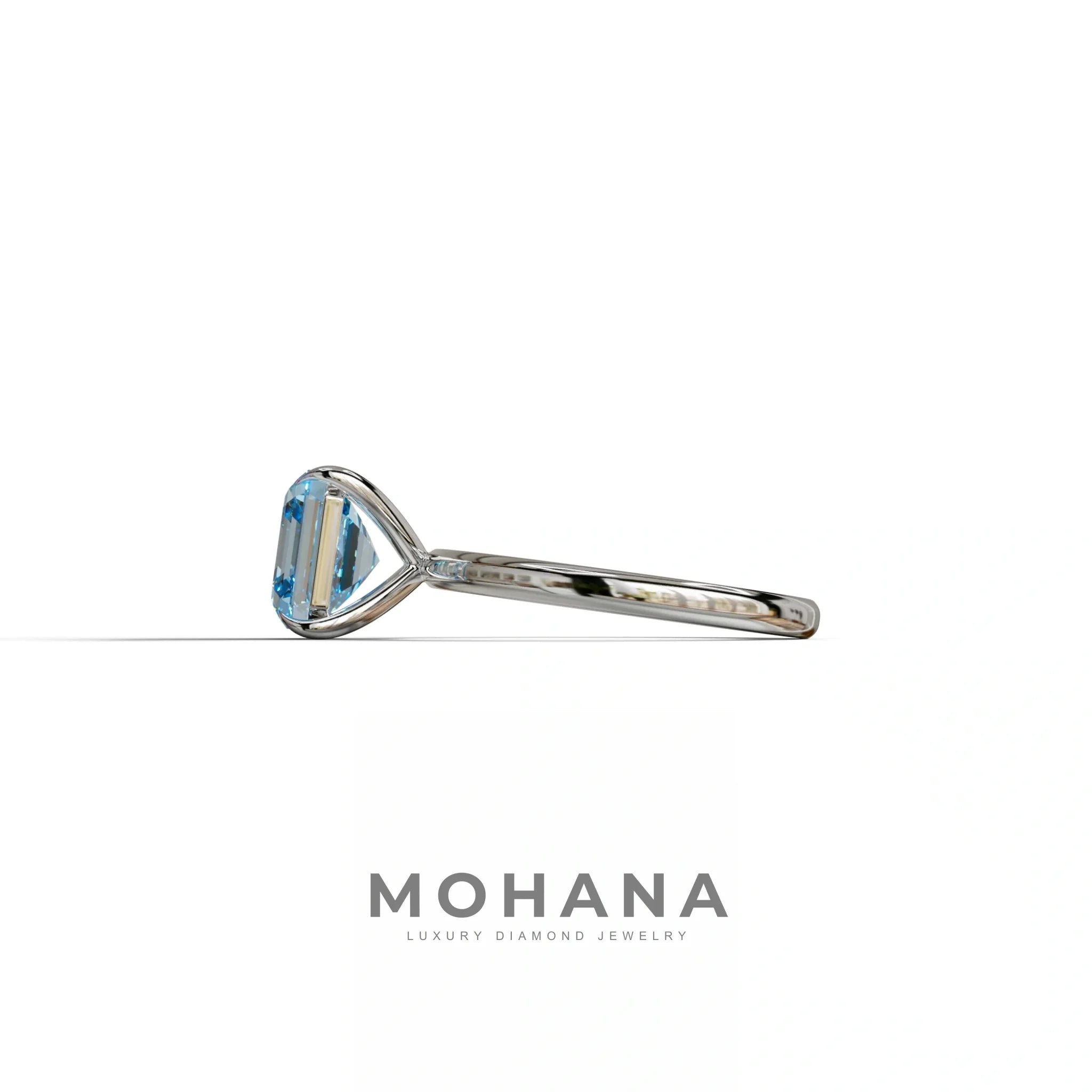 Fancy Blue Asscher Cut Solitaire Lab Grown Diamond Engagement Ring - Fabriciana