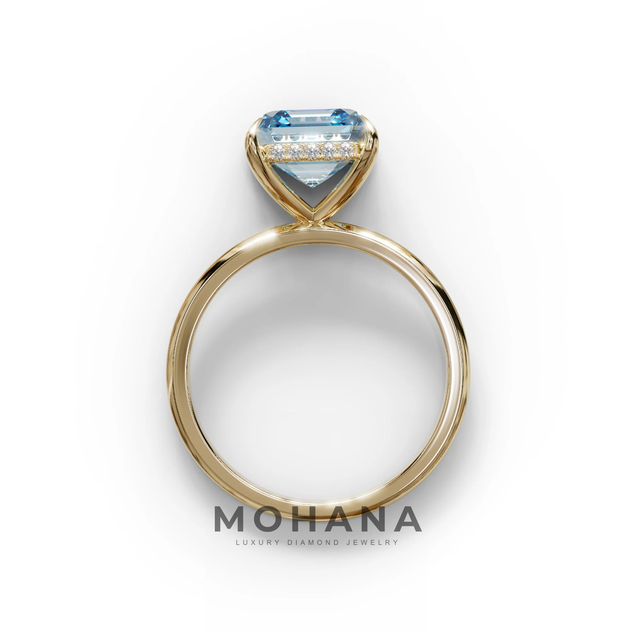 2.5 Carat Blue Asscher Cut Hidden Halo Setting Lab Grown Diamond Ring