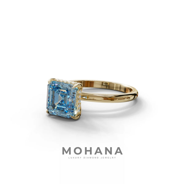 2.5 Carat Blue Lab Grown Diamond Engagement Ring – Asscher Cut Hidden Halo alternate view