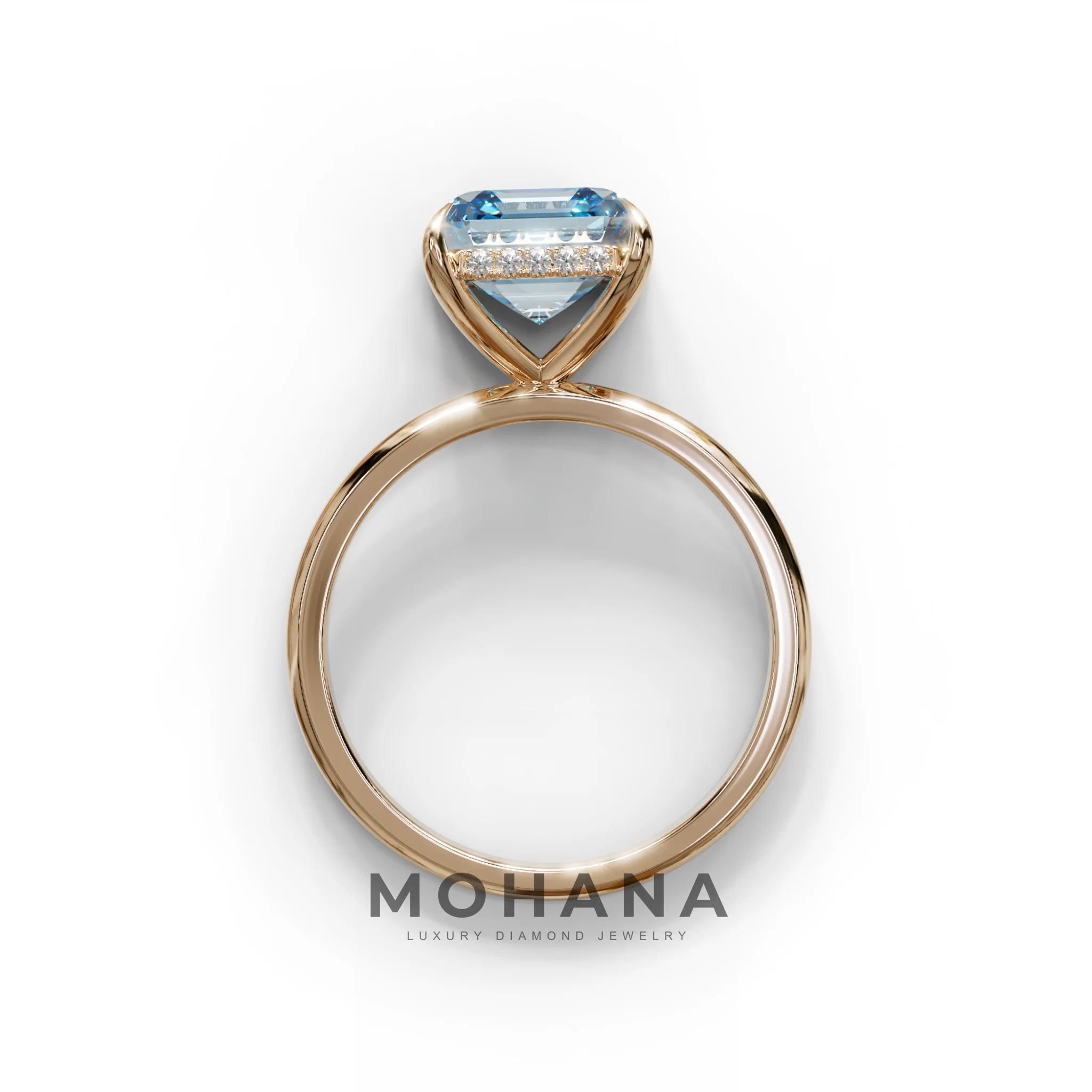 2.5 Carat Blue Asscher Cut Hidden Halo Setting Lab Grown Diamond Ring