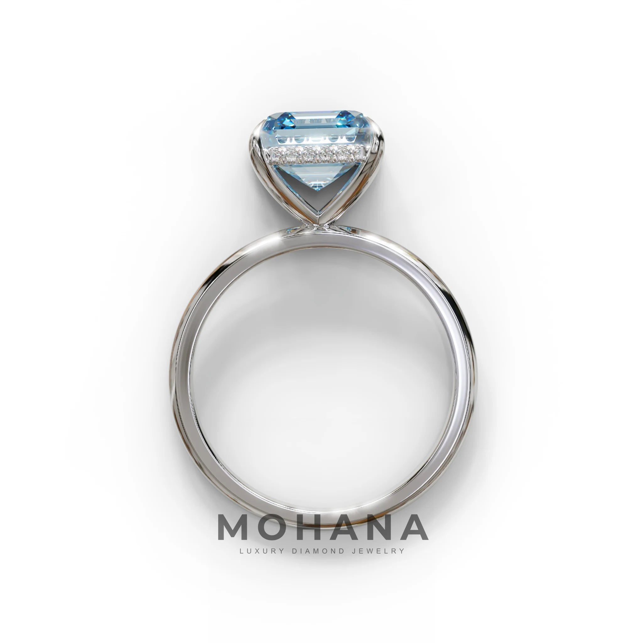2.5 Carat Blue Asscher Cut Hidden Halo Setting Lab Grown Diamond Ring