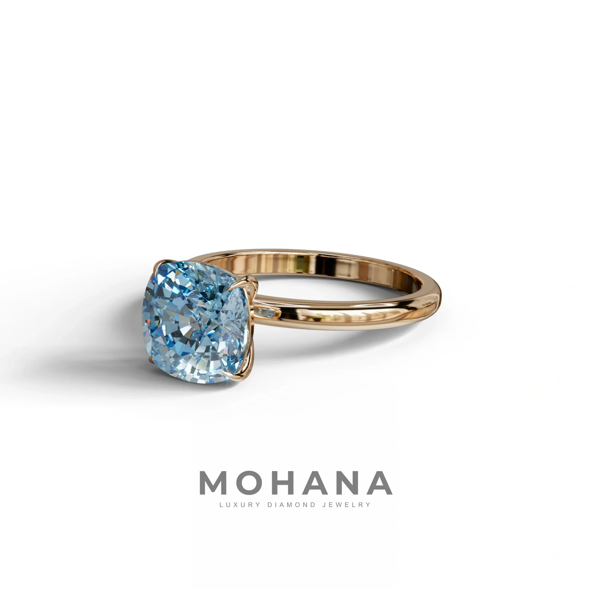 Fancy Blue Cushion Cut Solitaire Lab Grown Diamond Engagement Ring Mesmera