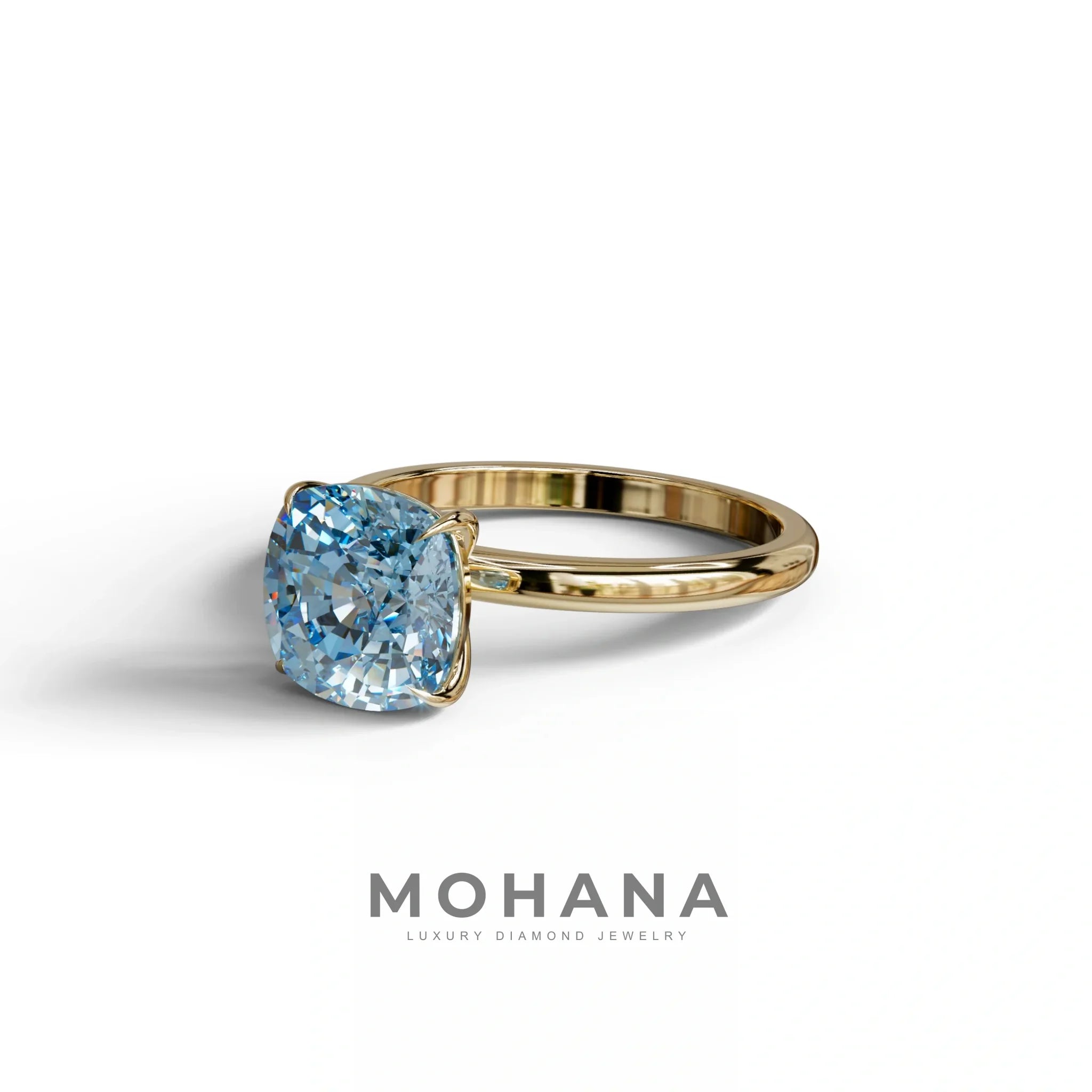 Fancy Blue Cushion Cut Solitaire Lab Grown Diamond Engagement Ring Mesmera