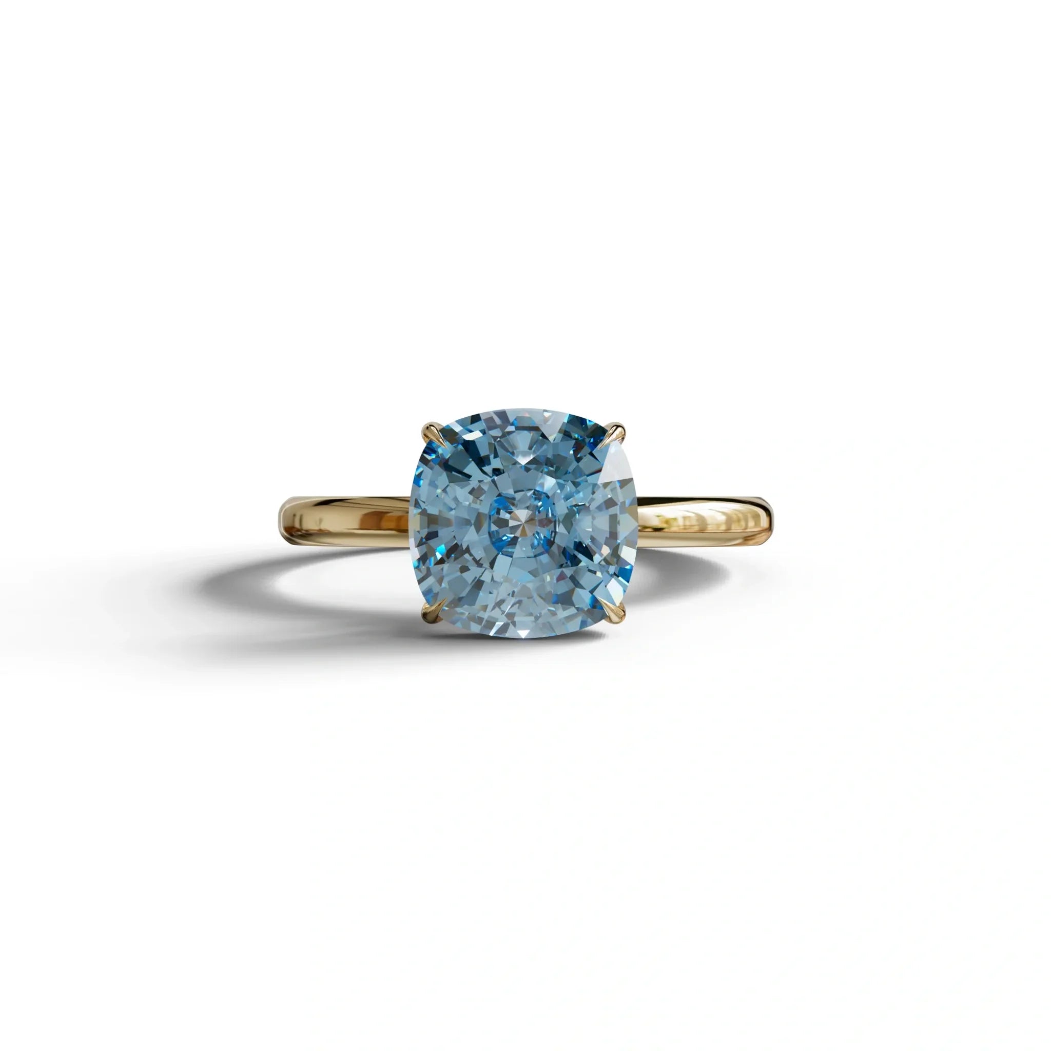 Fancy Blue Cushion Cut Solitaire Lab Grown Diamond Engagement Ring Mesmera - 2 Carat / 10K Solid Gold / Yellow Gold