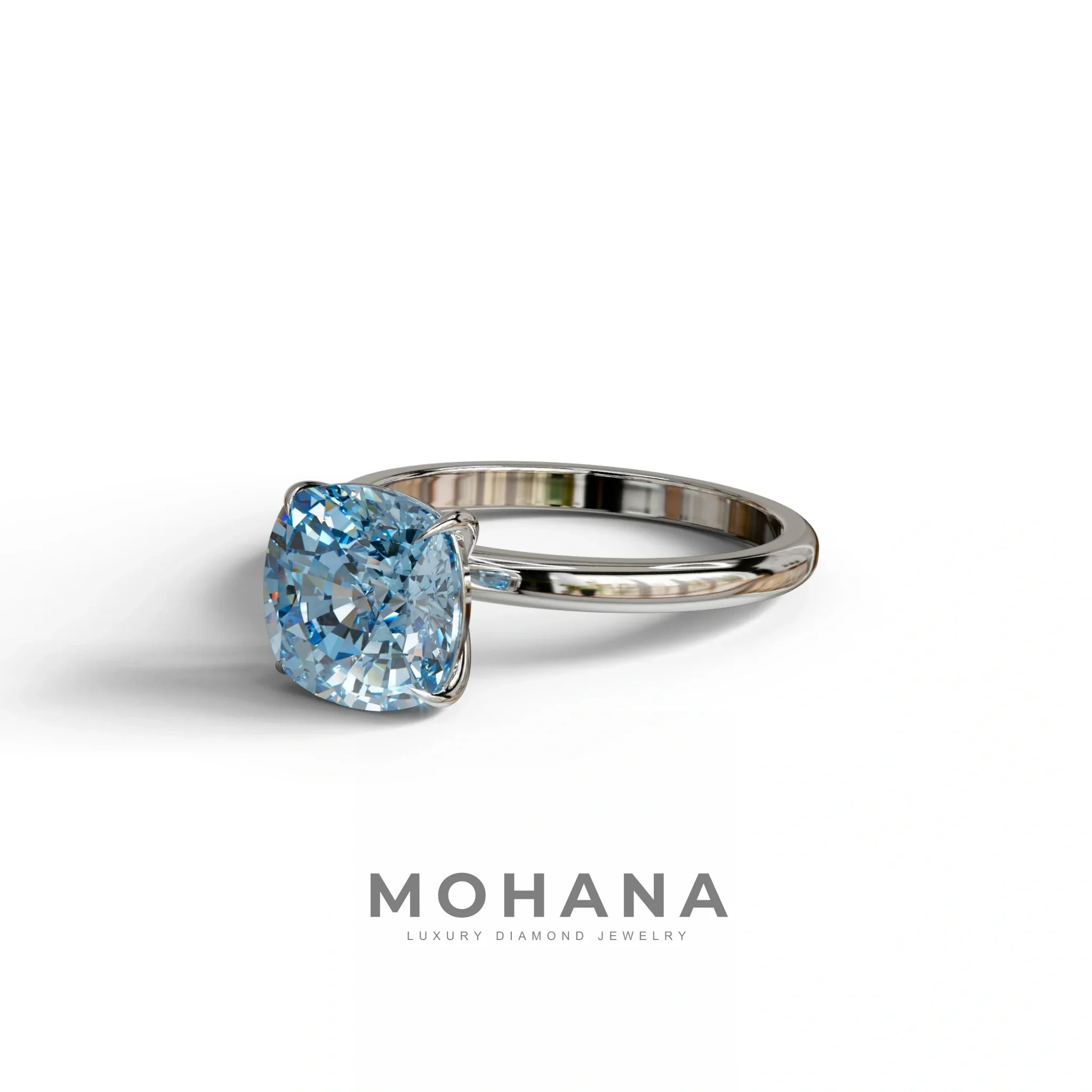 Fancy Blue Cushion Cut Solitaire Lab Grown Diamond Engagement Ring Mesmera