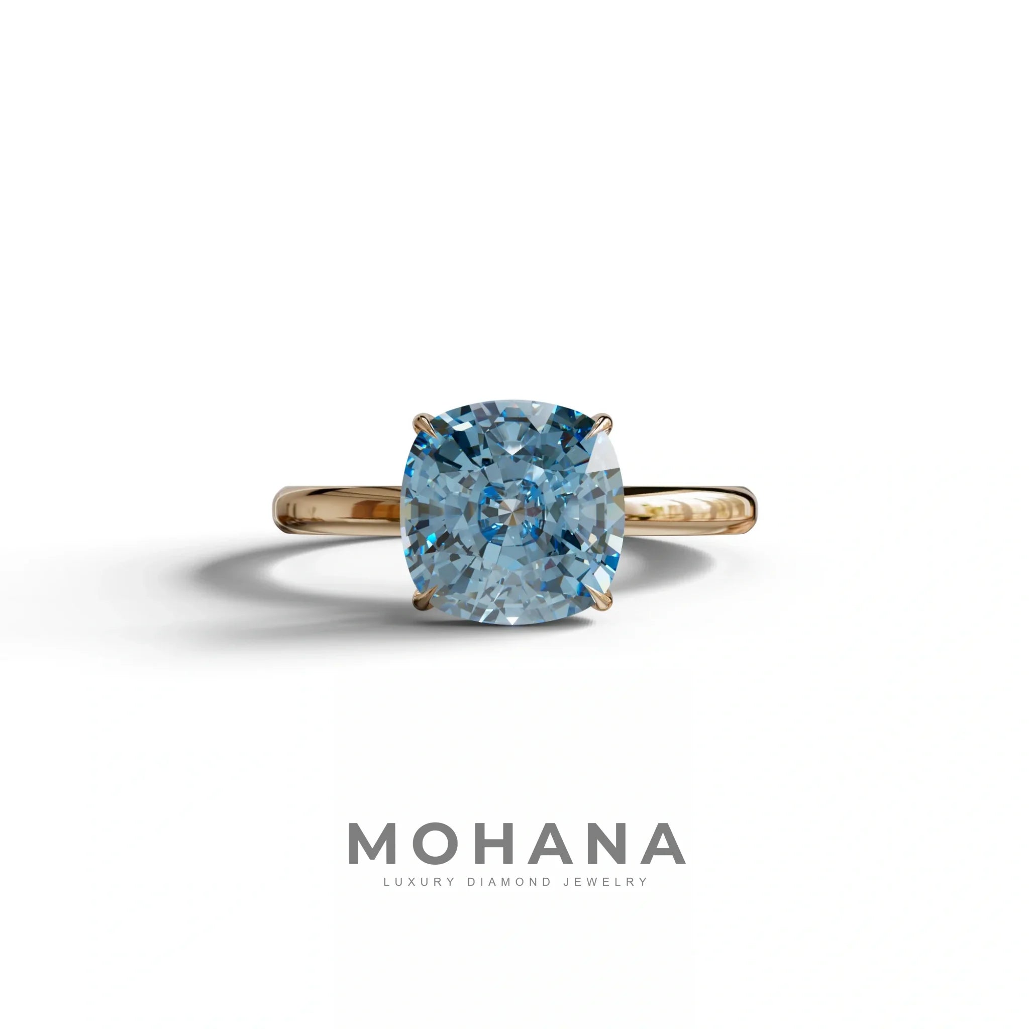Fancy Blue Cushion Cut Solitaire Lab Grown Diamond Engagement Ring Mesmera - 2 Carat / 10K Solid Gold / Rose Gold