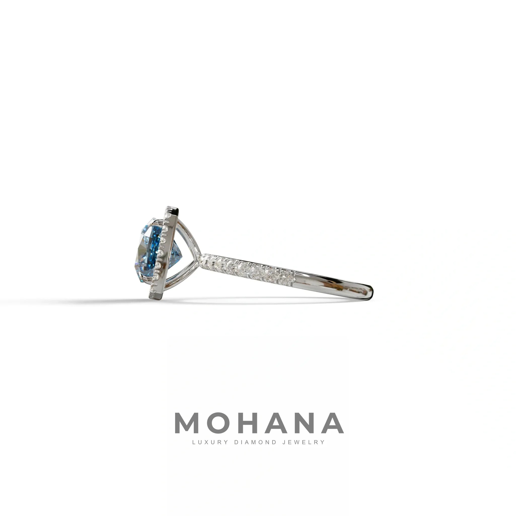 Blue Cushion Cut Halo & Pave Lab Grown Diamond Engagement Ring - Rosa