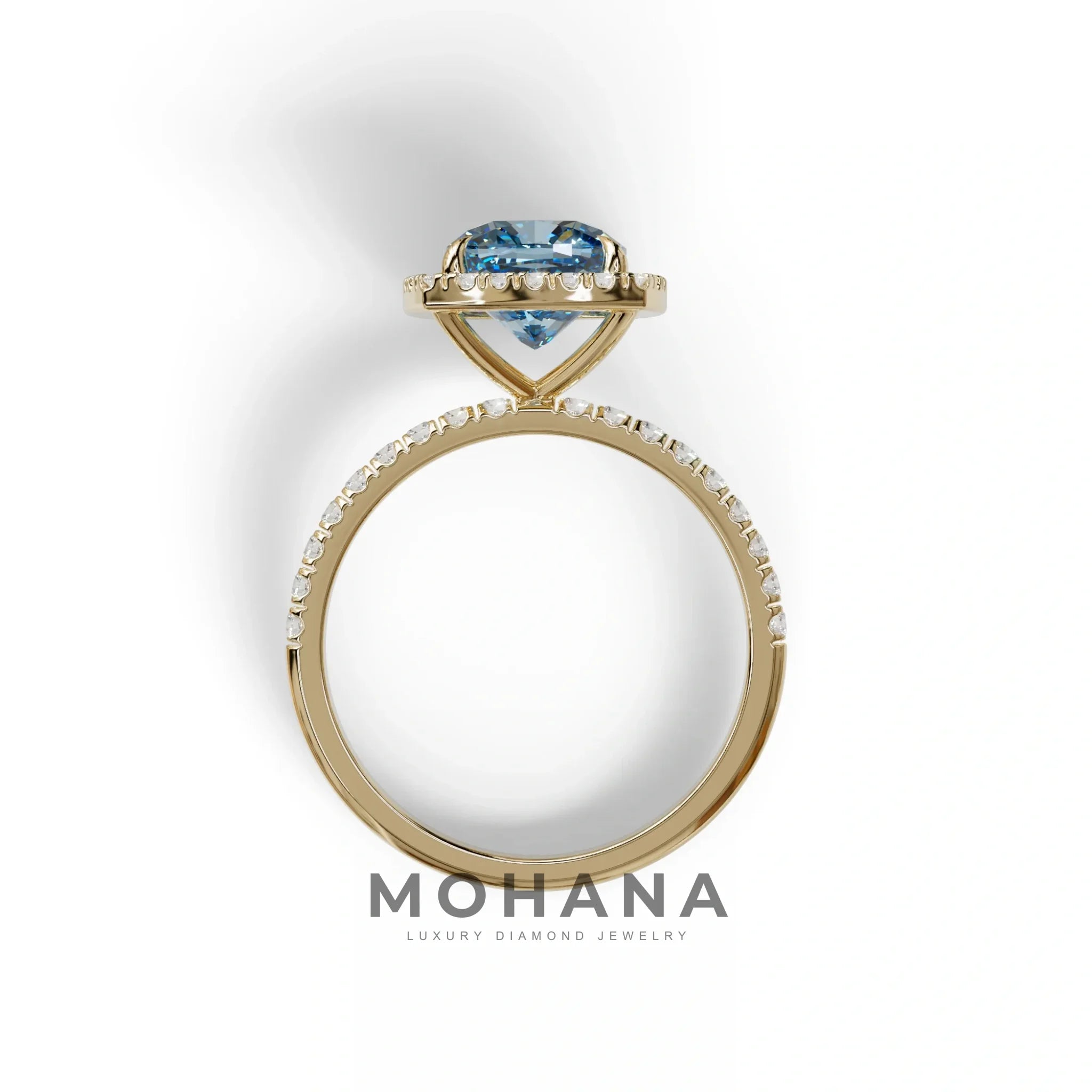 Blue Cushion Cut Halo & Pave Lab Grown Diamond Engagement Ring - Rosa