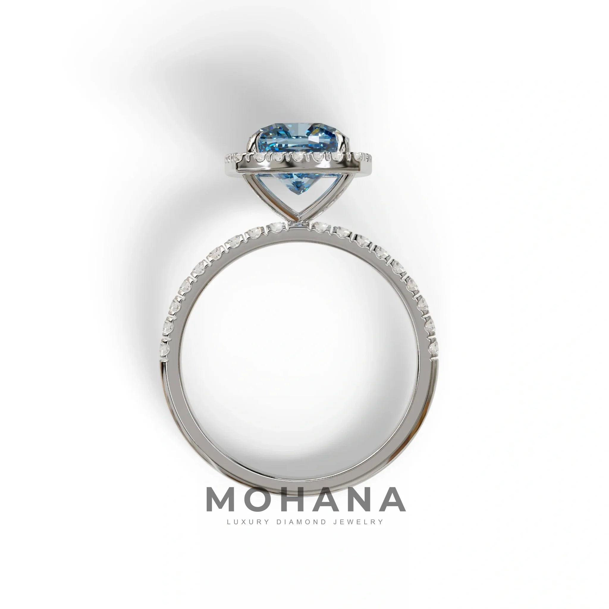 Blue Cushion Cut Halo & Pave Lab Grown Diamond Engagement Ring - Rosa