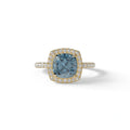 Blue Cushion Cut Halo & Pave Lab Grown Diamond Engagement Ring - Rosa - 2 Carat / 10K Solid Gold / Yellow Gold