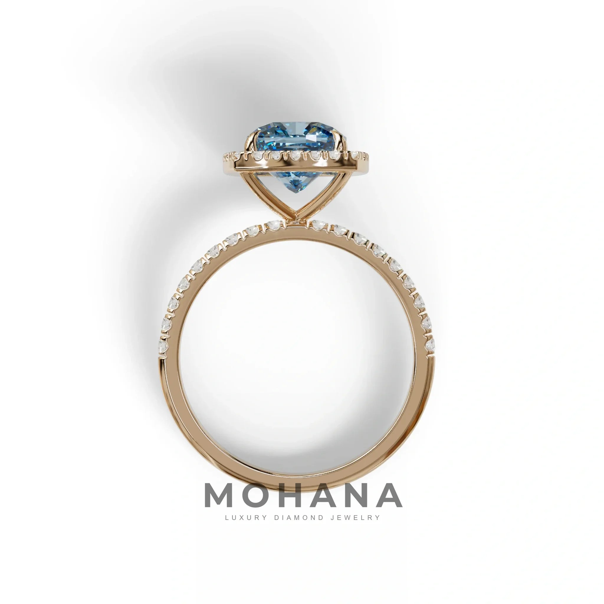 Blue Cushion Cut Halo & Pave Lab Grown Diamond Engagement Ring - Rosa