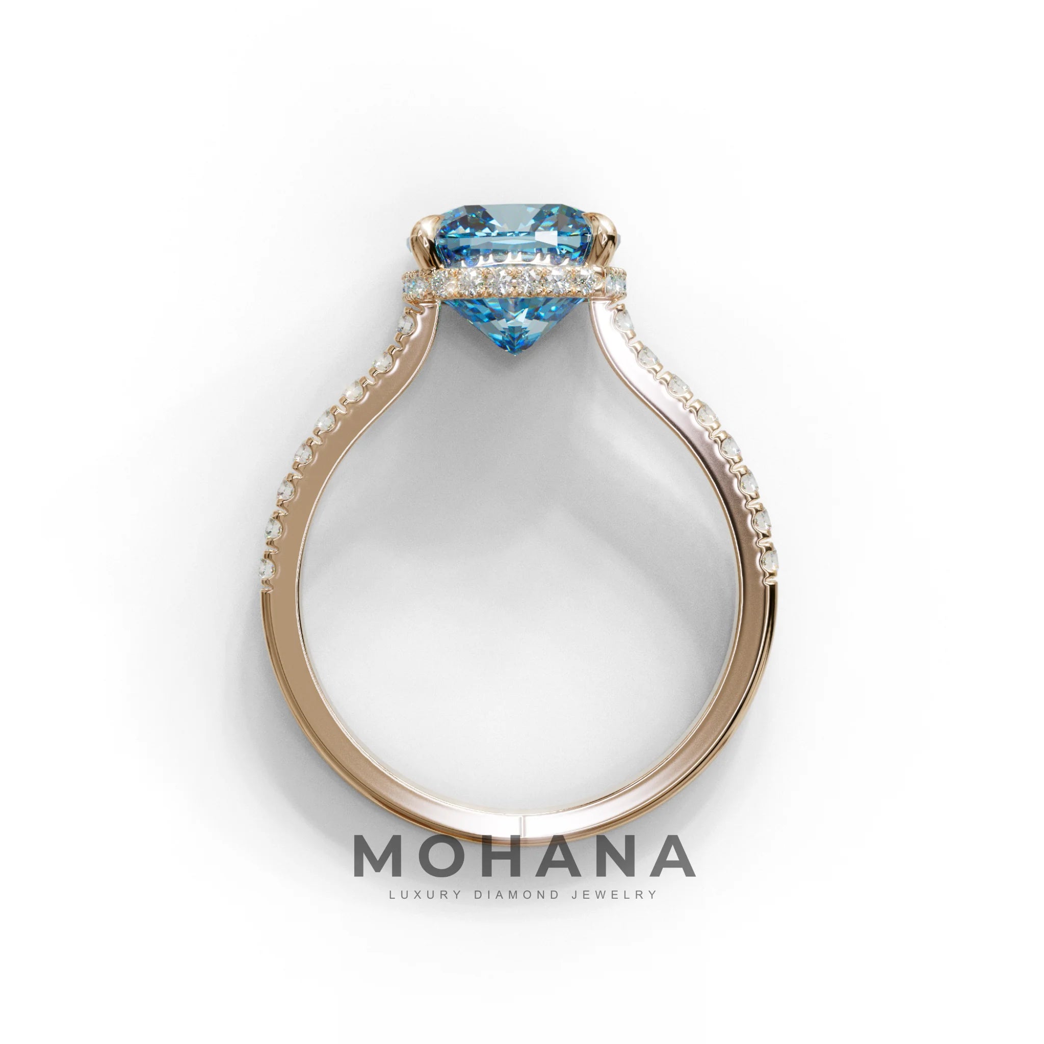 2.5 Carat Blue Cushion Cut Hidden Halo & Pave Lab Diamond Ring - Éblouissant