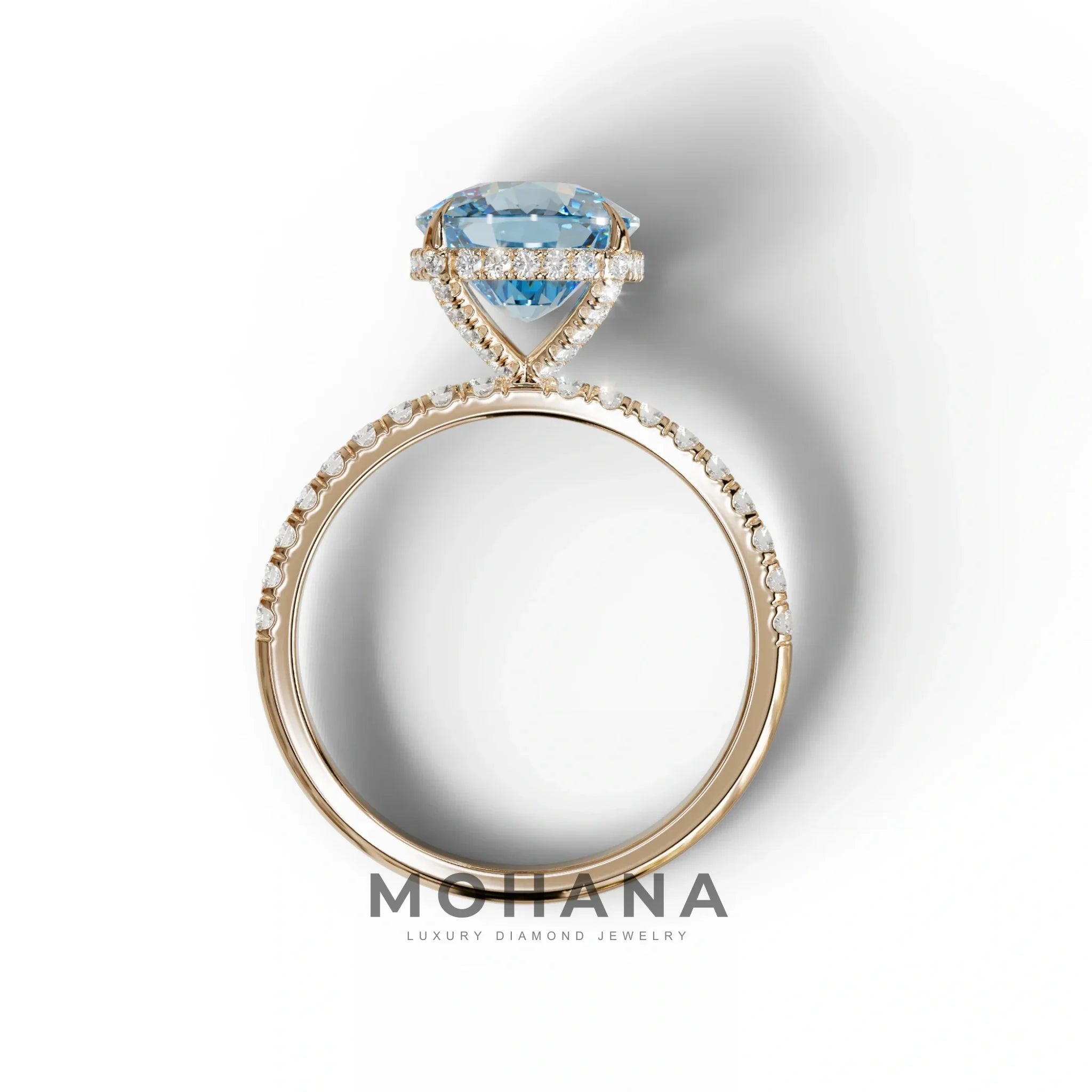 2.5 Carat Blue Cushion Cut Hidden Halo & Pave Lab Grown Diamond Ring
