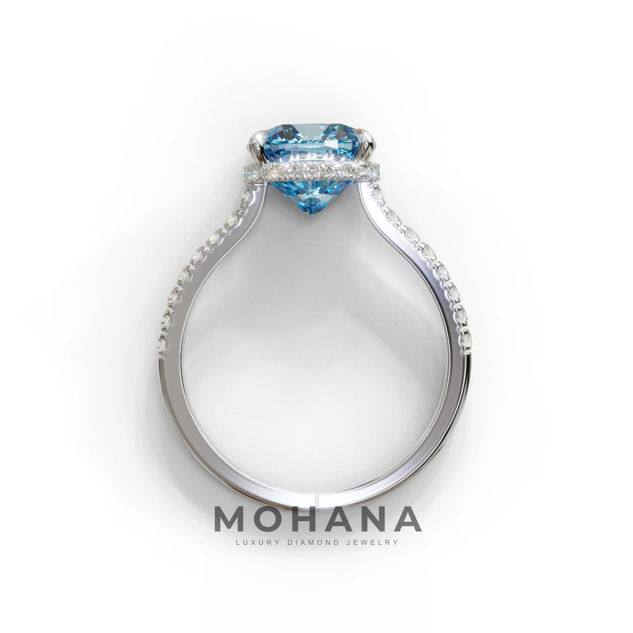 2.5 Carat Blue Cushion Cut Hidden Halo & Pave Lab Diamond Ring - Éblouissant