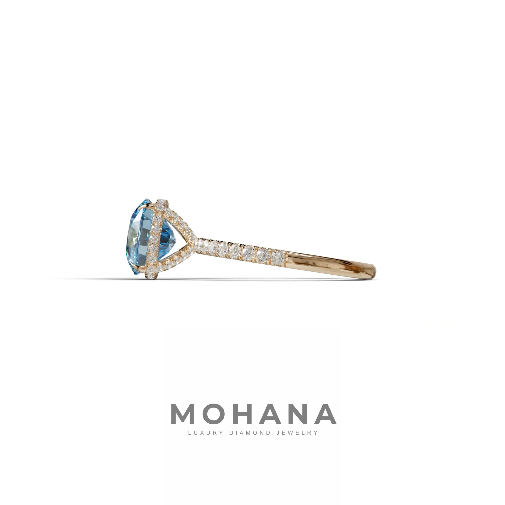 2.5 Carat Blue Cushion Cut Hidden Halo & Pave Lab Grown Diamond Ring
