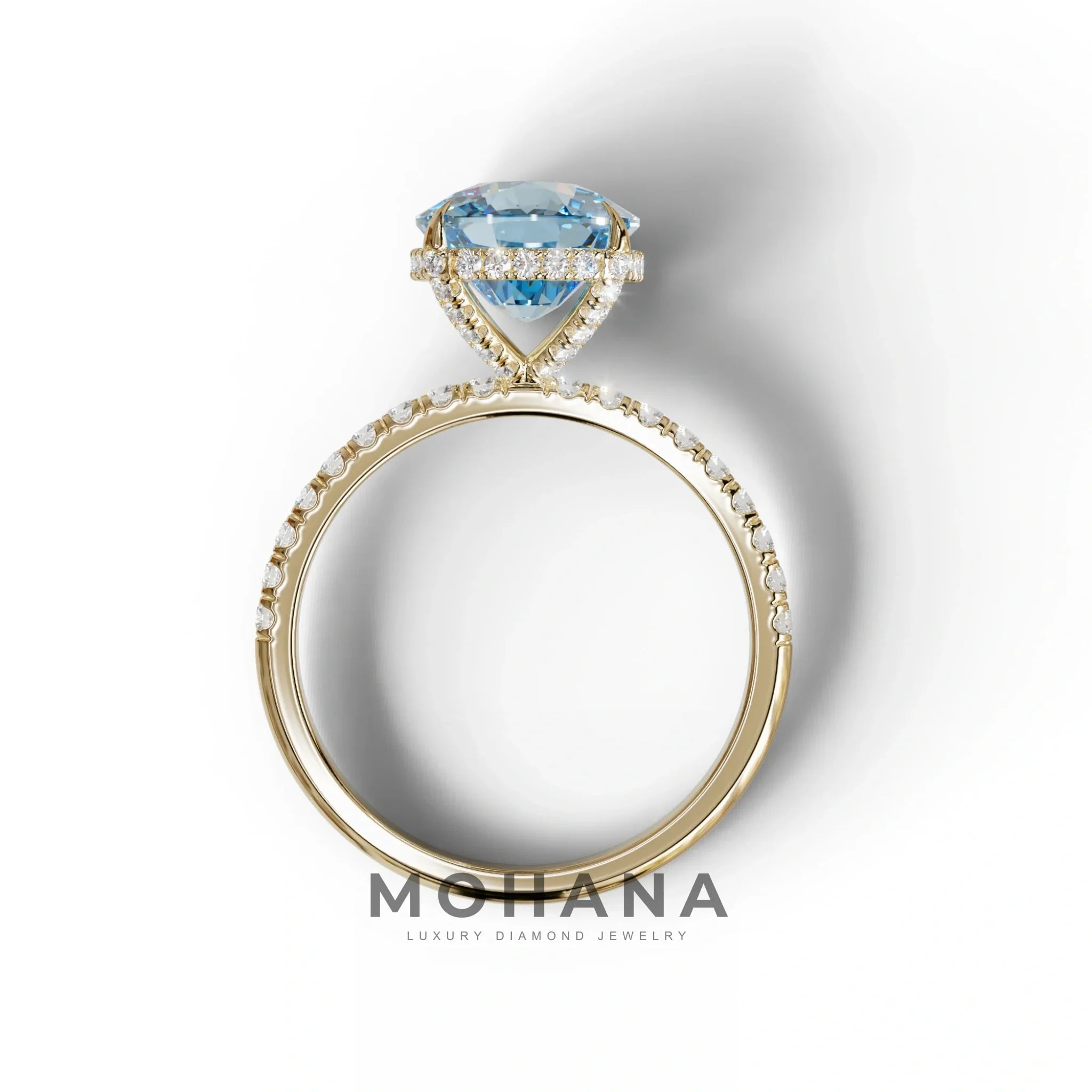 2.5 Carat Blue Cushion Cut Hidden Halo & Pave Lab Grown Diamond Ring