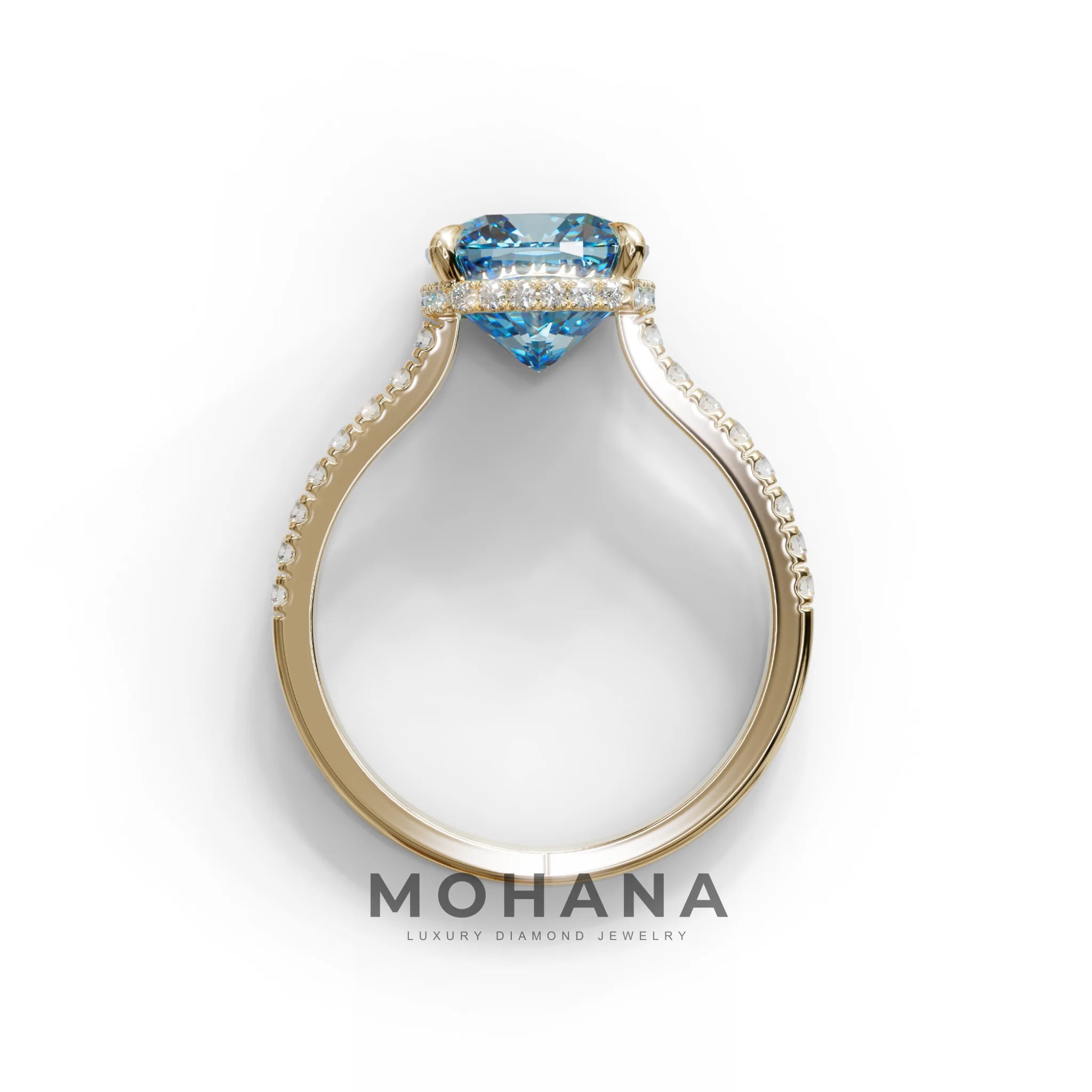 2.5 Carat Blue Cushion Cut Hidden Halo & Pave Lab Diamond Ring - Éblouissant