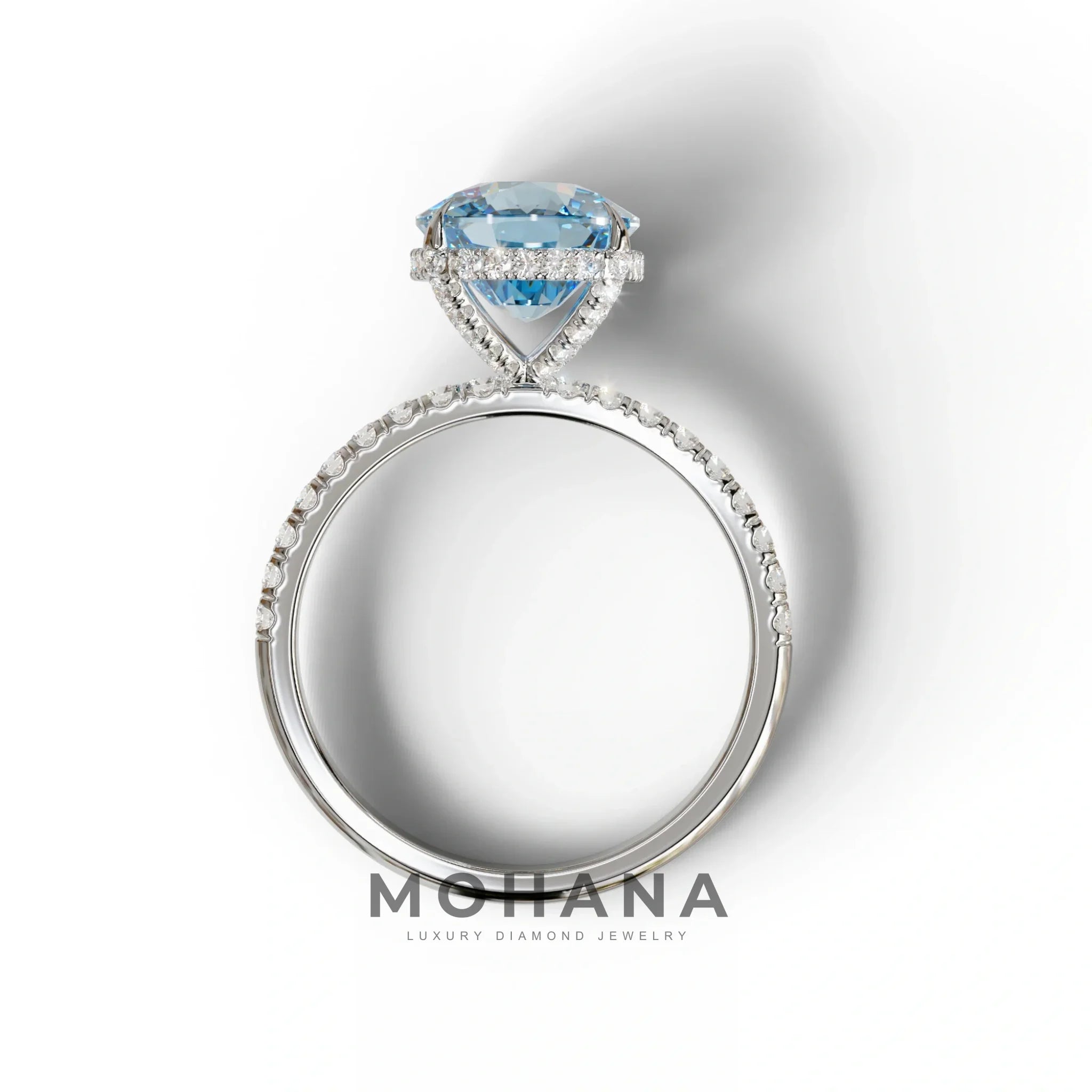 2.5 Carat Blue Cushion Cut Hidden Halo & Pave Lab Grown Diamond Ring