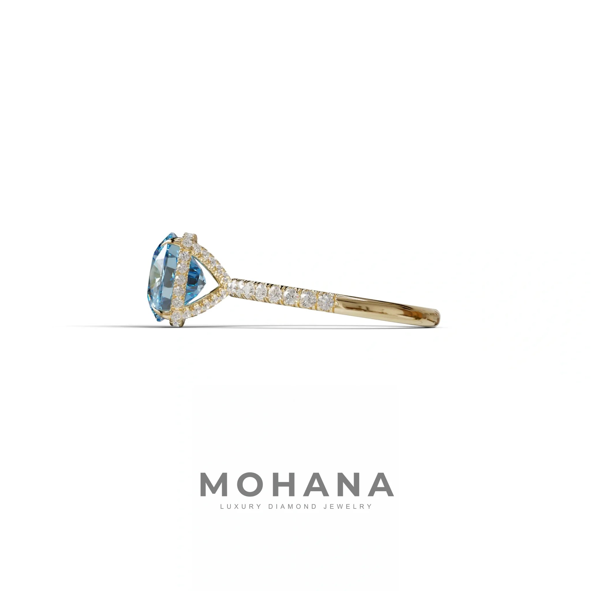 2.5 Carat Blue Cushion Cut Hidden Halo & Pave Lab Grown Diamond Ring