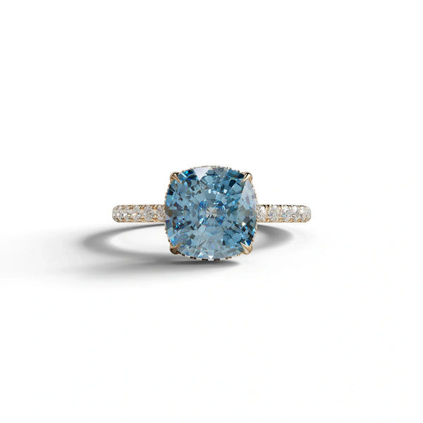 2.5 Carat Blue Lab Grown Diamond Engagement Ring – Cushion Cut Hidden Halo