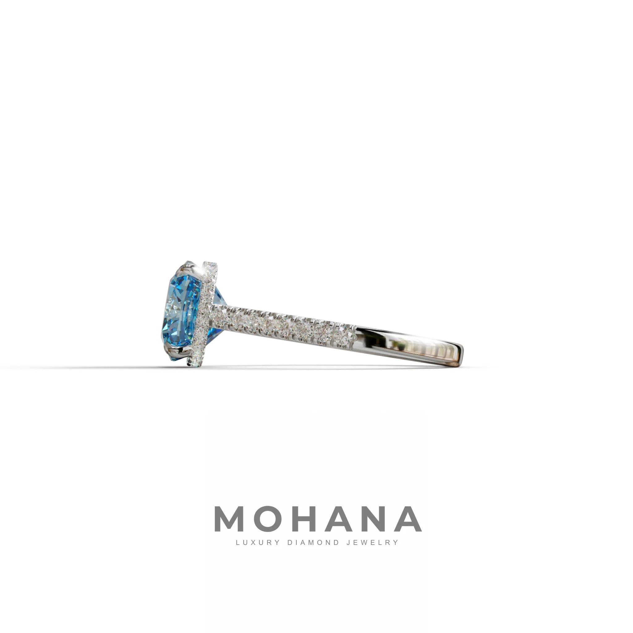 2.5 Carat Blue Cushion Cut Hidden Halo & Pave Lab Diamond Ring - Éblouissant