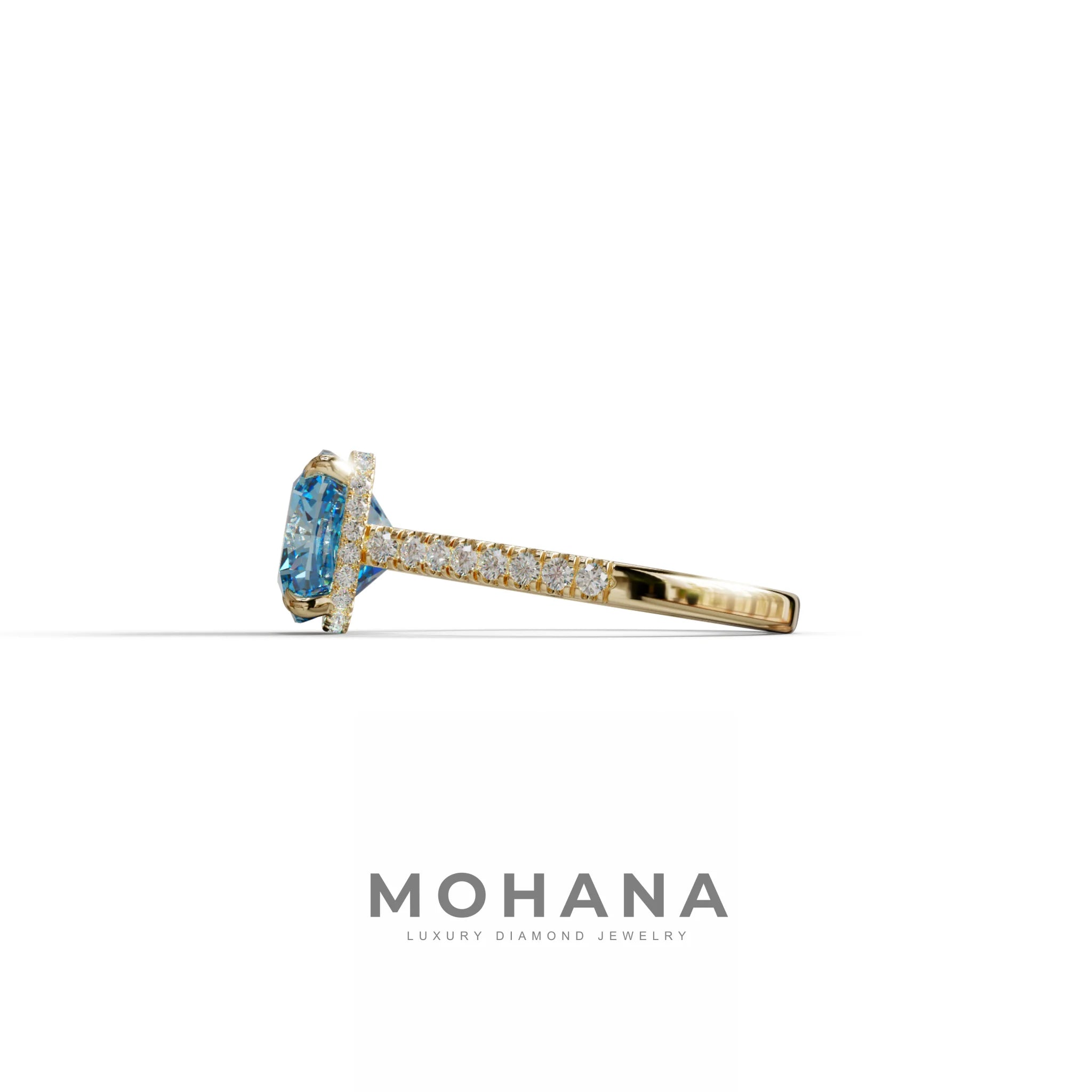 2.5 Carat Blue Cushion Cut Hidden Halo & Pave Lab Diamond Ring - Éblouissant