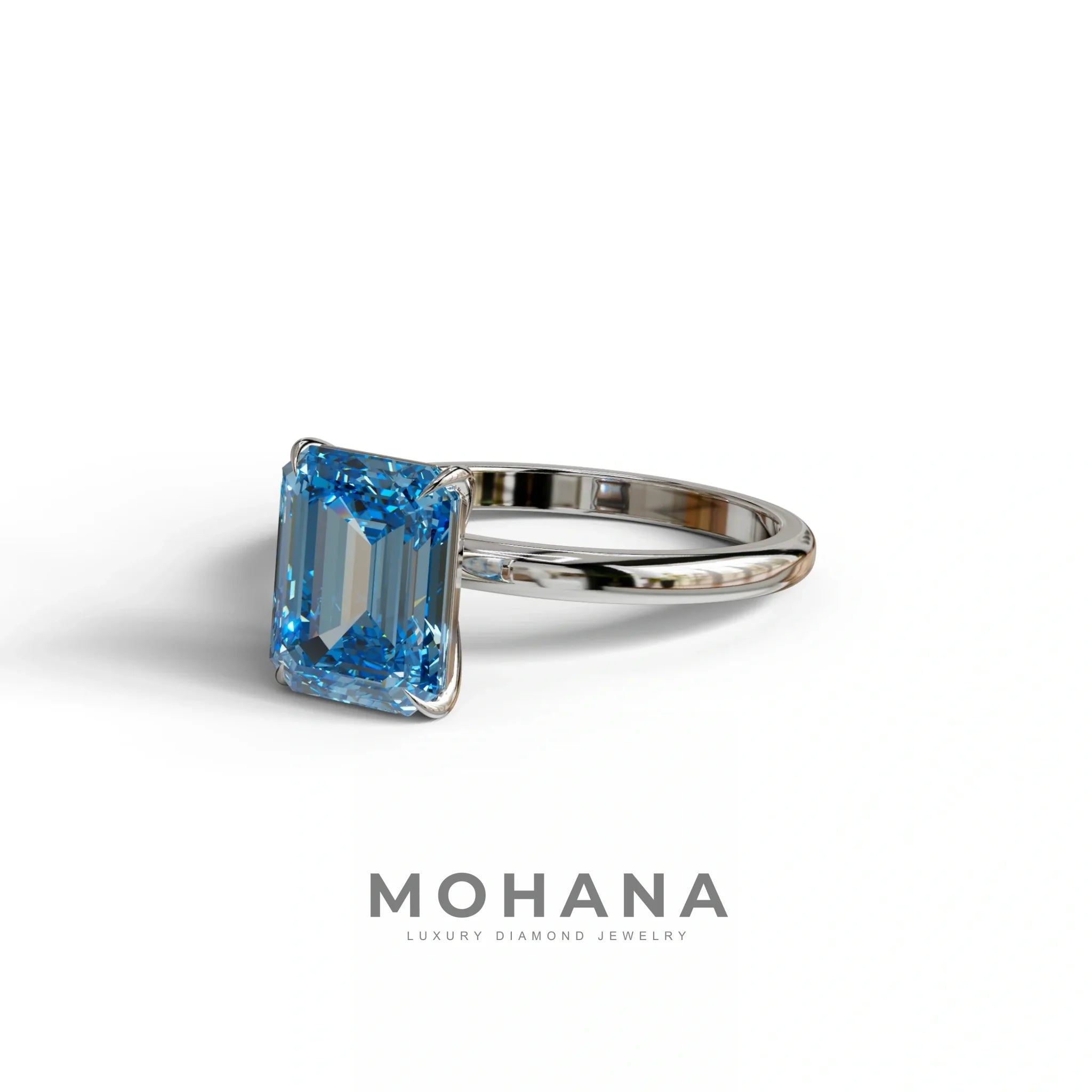 Fancy Blue Emerald Cut Solitaire Lab Grown Diamond Engagement Ring - Vanessa