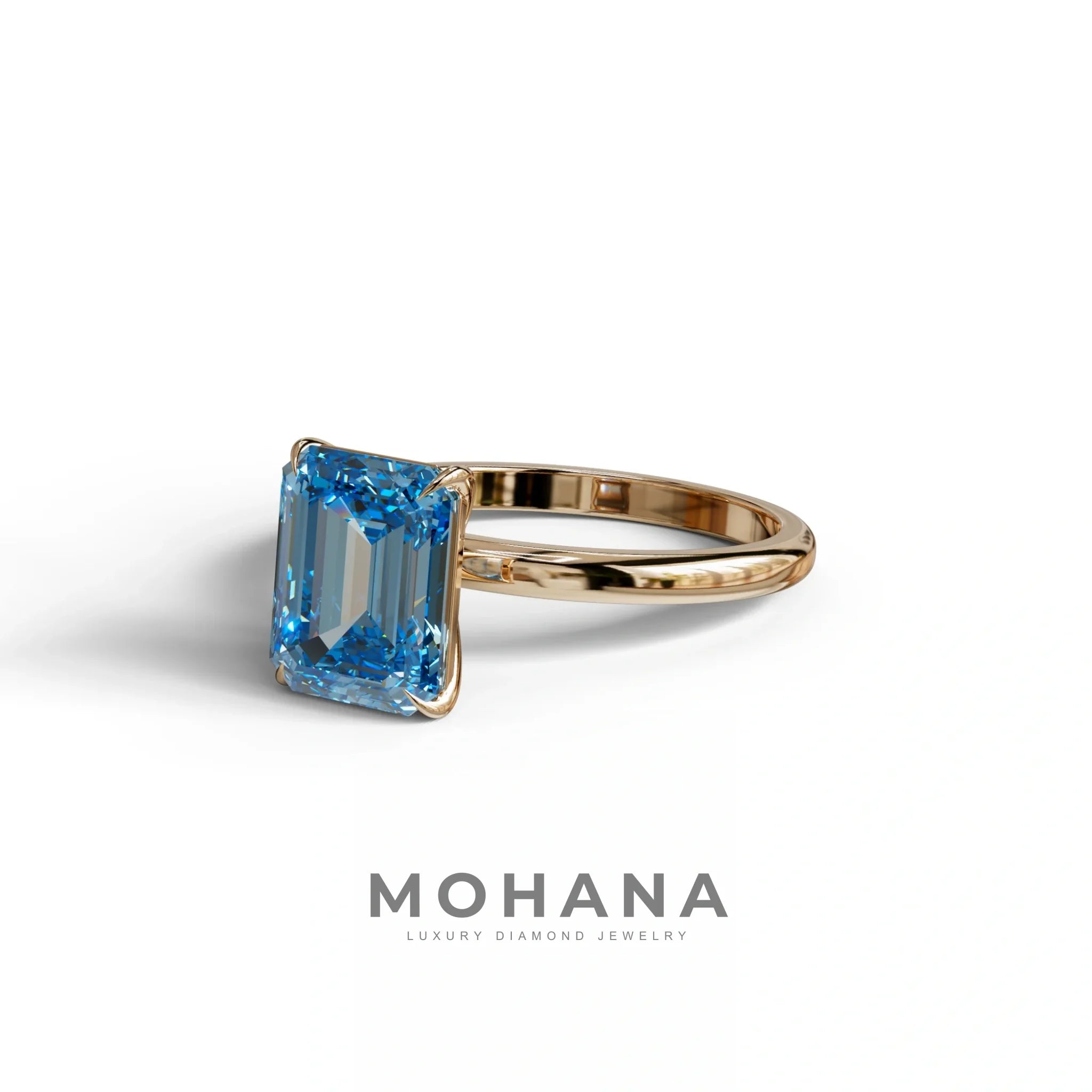 Fancy Blue Emerald Cut Solitaire Lab Grown Diamond Engagement Ring - Vanessa