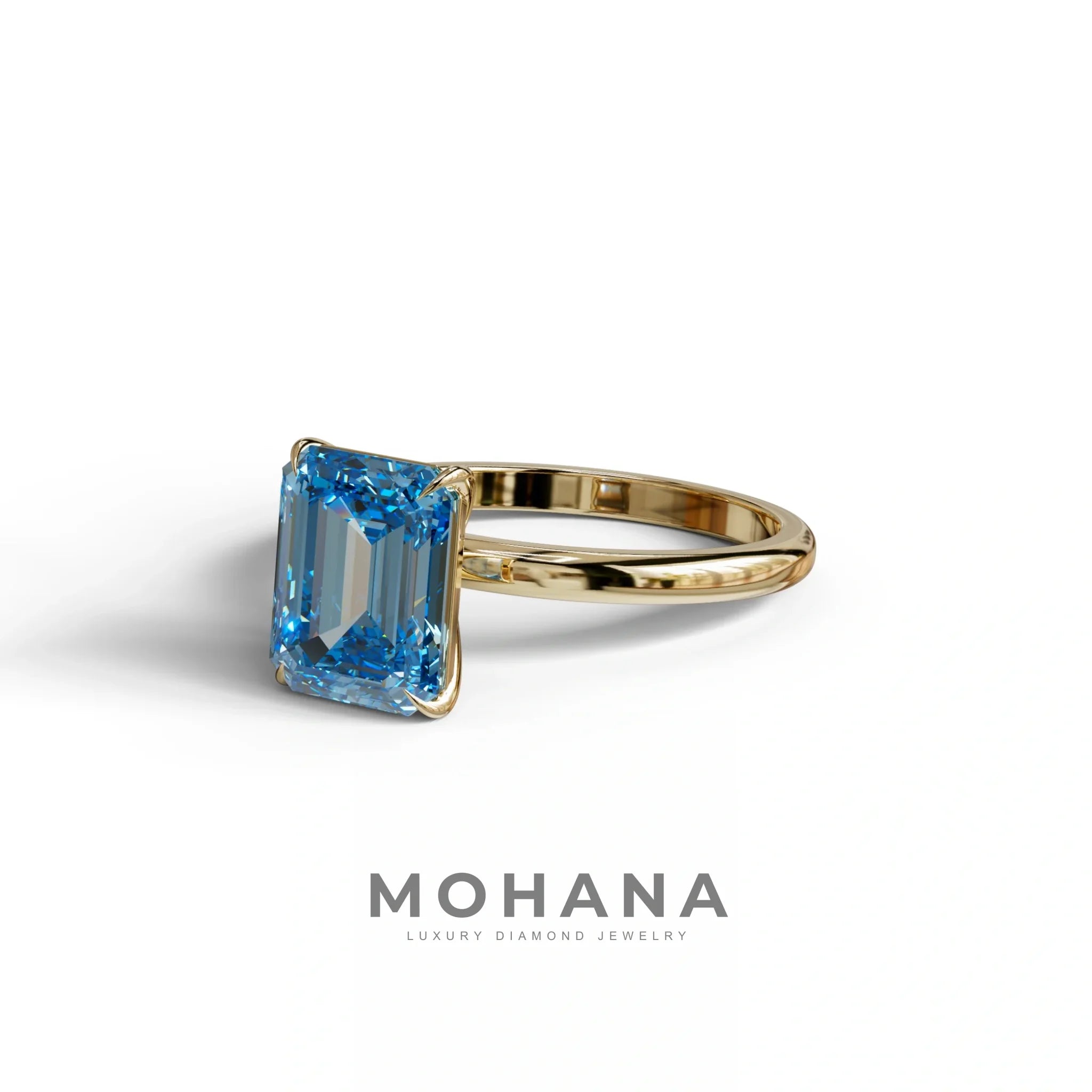 Fancy Blue Emerald Cut Solitaire Lab Grown Diamond Engagement Ring - Vanessa