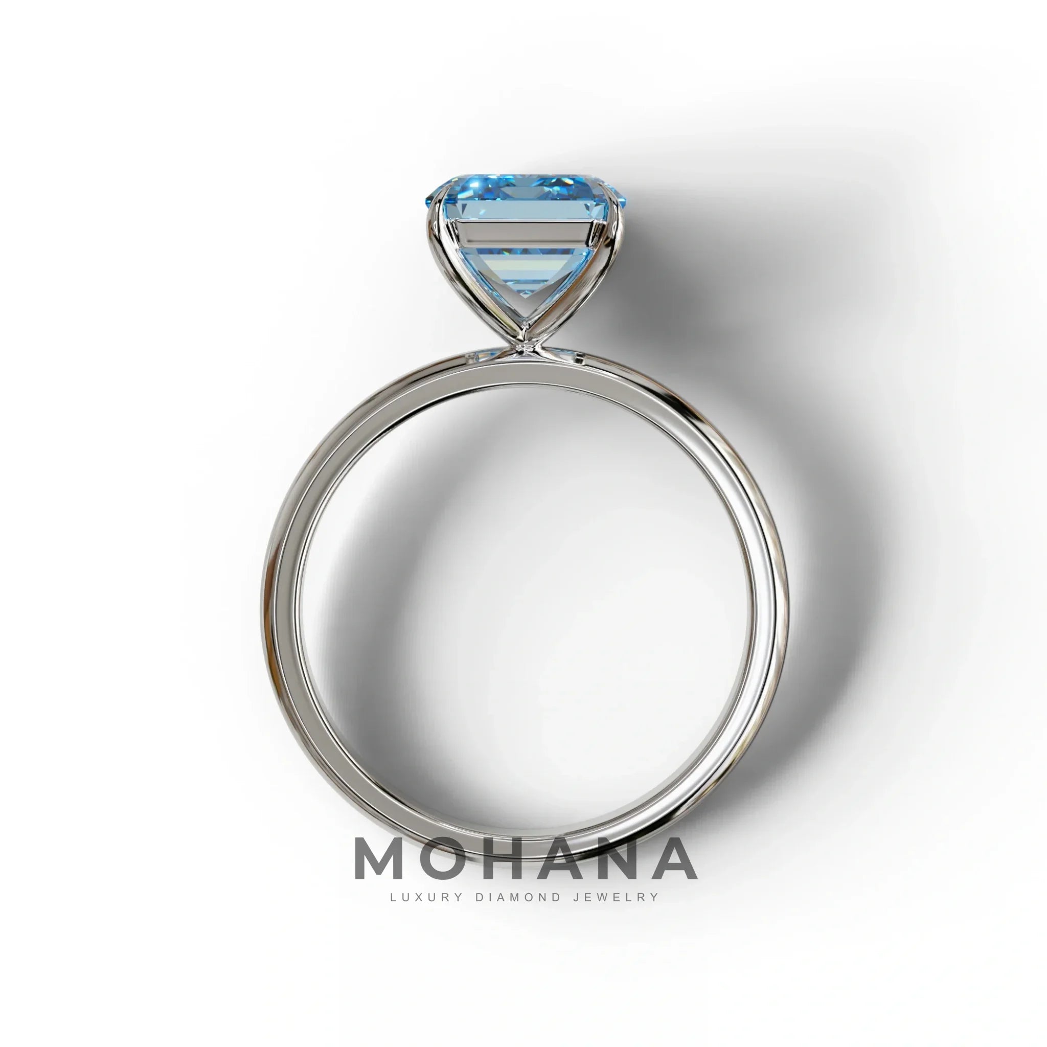 Fancy Blue Emerald Cut Solitaire Lab Grown Diamond Engagement Ring - Vanessa
