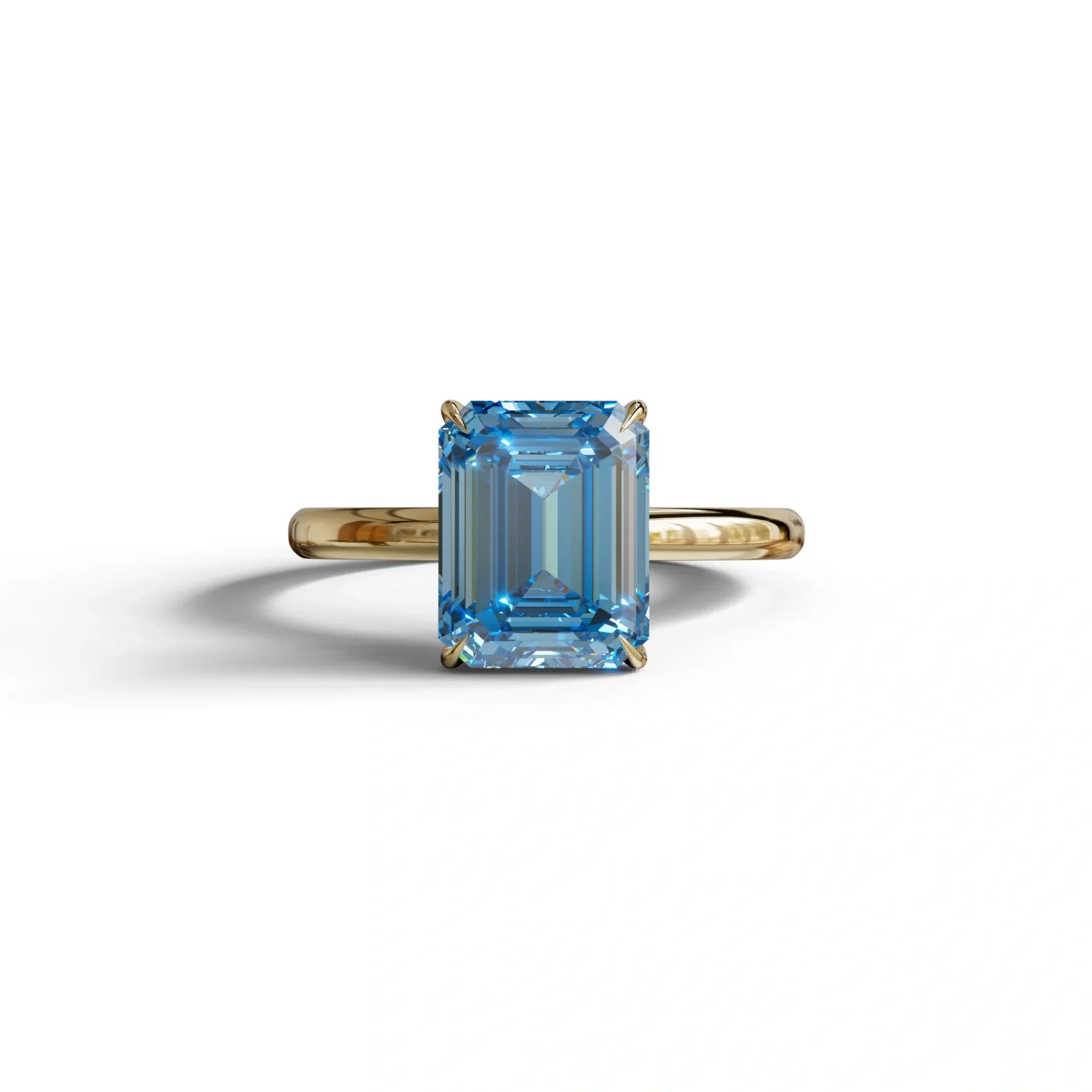 Fancy Blue Emerald Cut Solitaire Lab Grown Diamond Engagement Ring - Vanessa - 2 Carat / 10K Solid Gold / Yellow Gold
