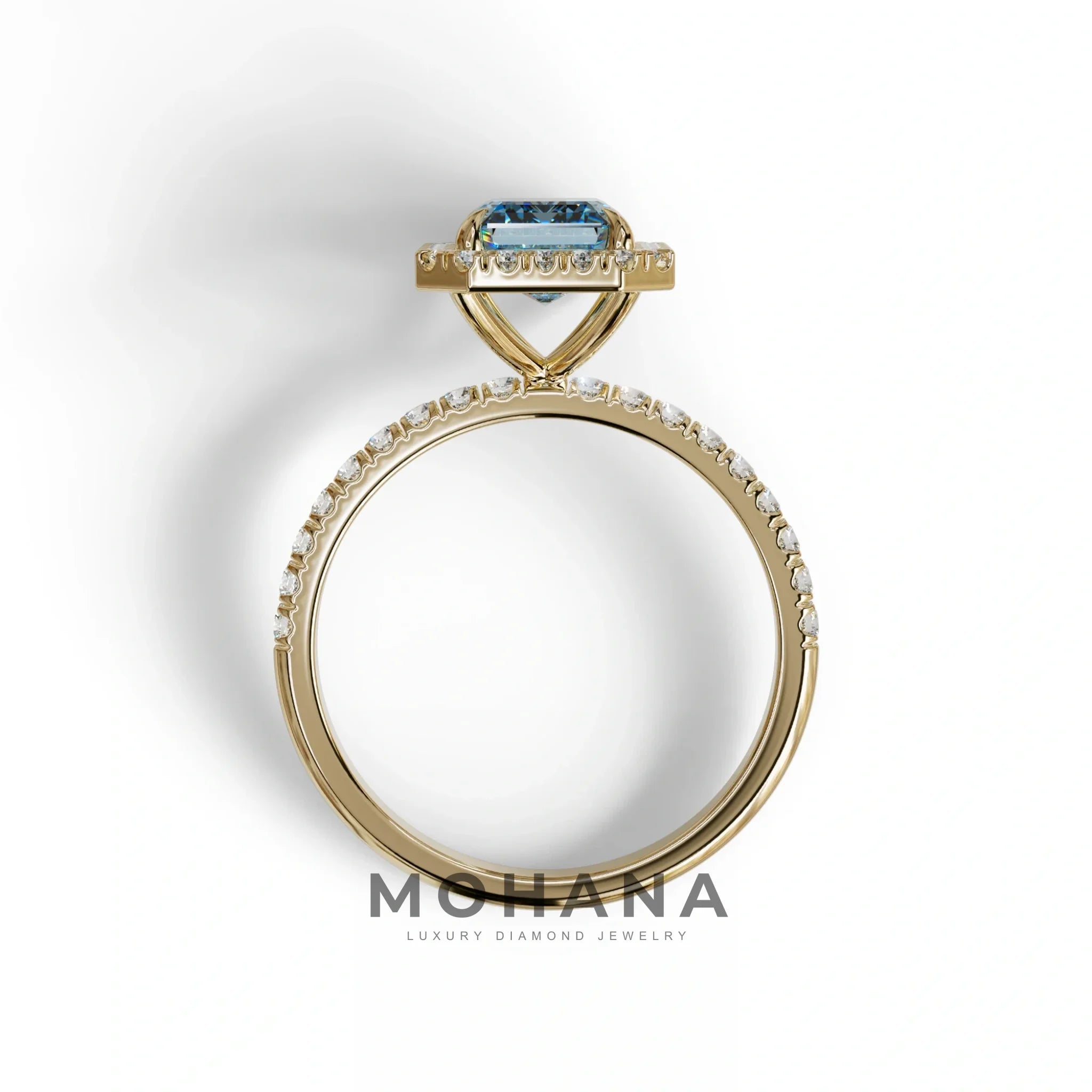 Blue Emerald Cut Halo & Pave Lab Grown Diamond Engagement Ring - Viola