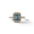 Blue Emerald Cut Halo & Pave Lab Grown Diamond Engagement Ring - Viola - 2 Carat / 10K Solid Gold / Yellow Gold