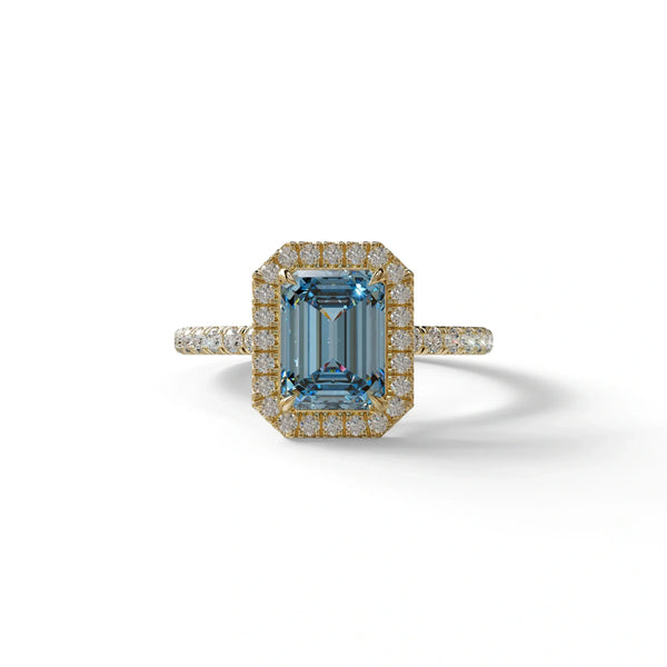 2 to 5 Carat Blue Lab Grown Diamond Engagement Ring – Emerald Cut Halo | Viola