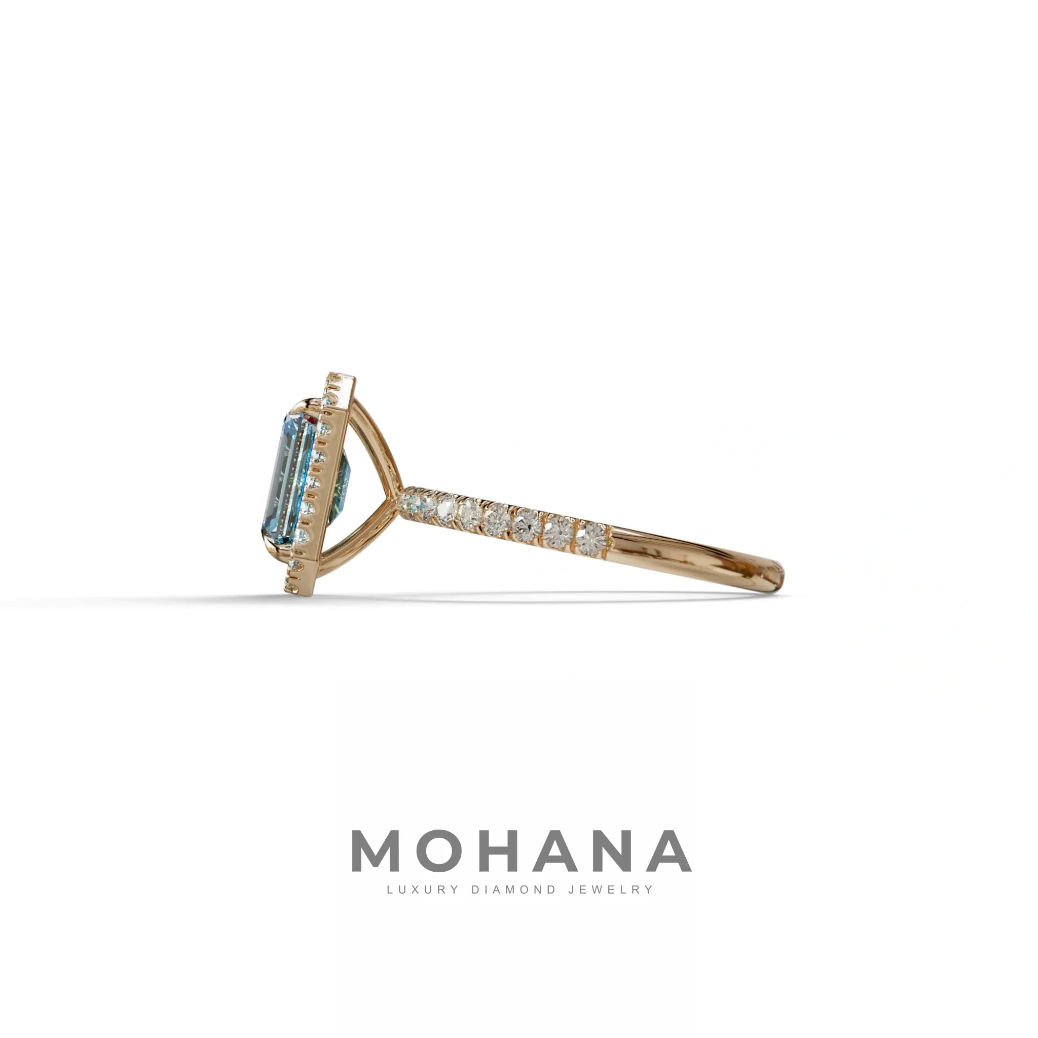 Blue Emerald Cut Halo & Pave Lab Grown Diamond Engagement Ring - Viola