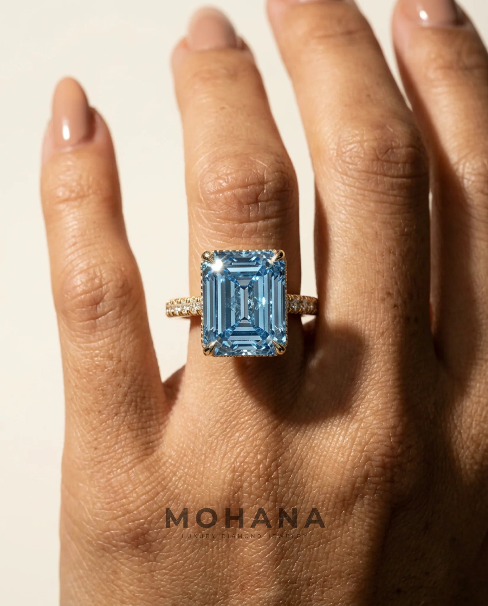 2.5 Carat Blue Lab Grown Diamond Engagement Ring – Emerald Cut Hidden Halo | Siena - Engagement Ring