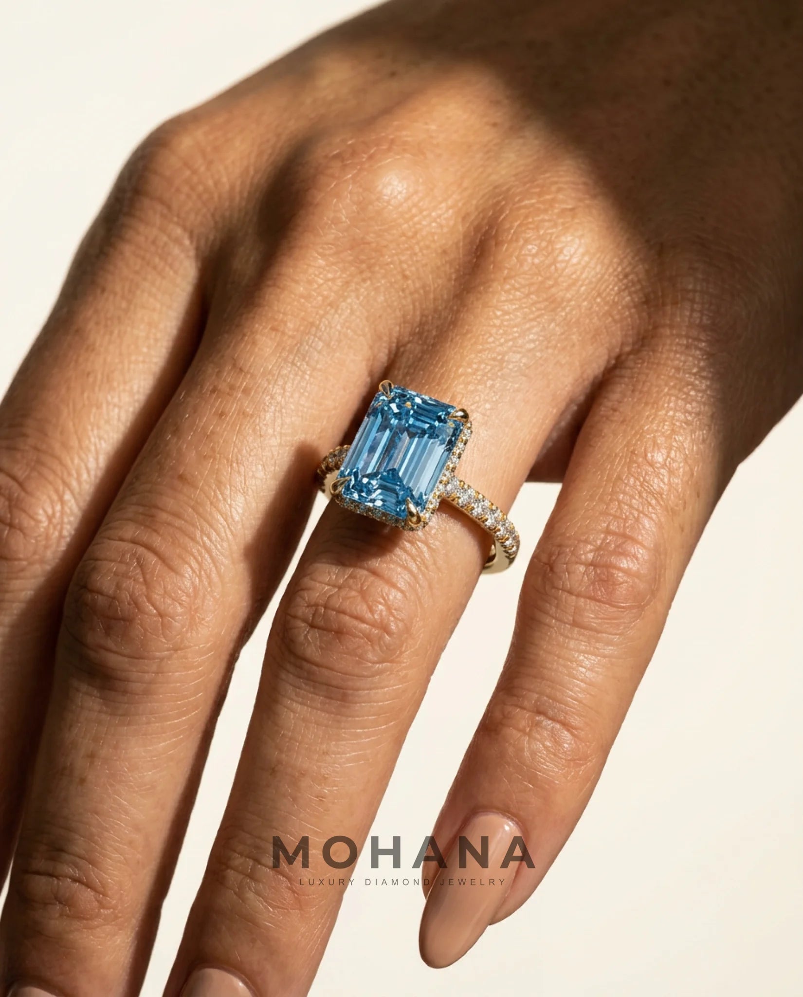2.5 Carat Blue Lab Grown Diamond Engagement Ring – Emerald Cut Hidden Halo | Siena - Engagement Ring