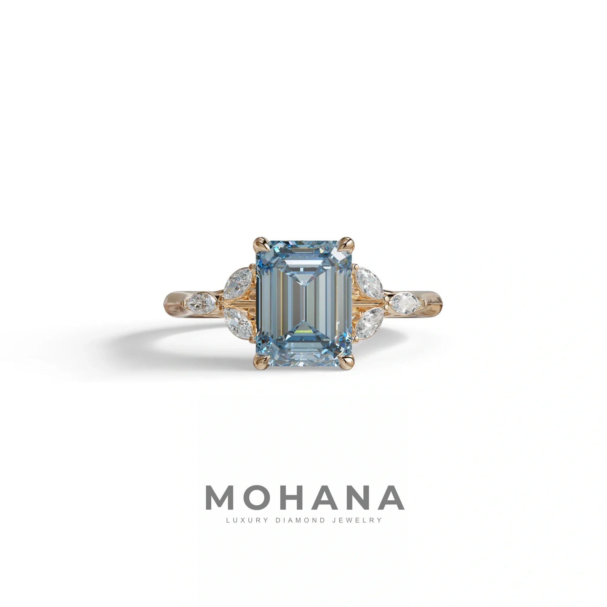 2.5 Carat Blue Lab Grown Diamond Engagement Ring · Emerald Cut Nature-Inspired | Verona - view 2