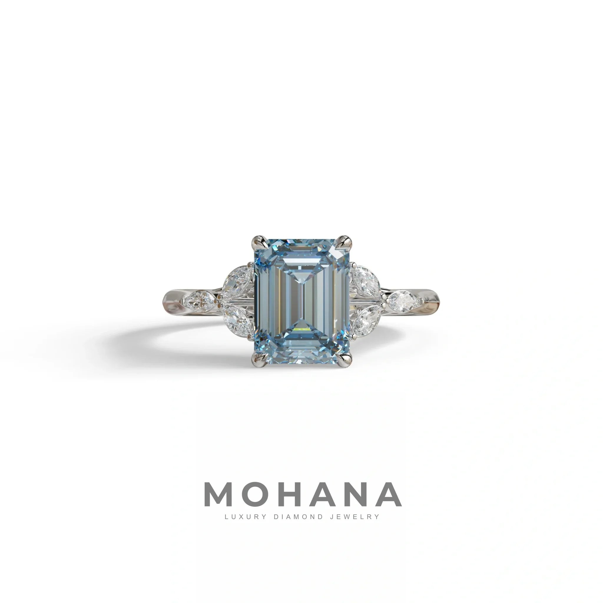 2.5 Carat Blue Lab Grown Diamond Engagement Ring · Emerald Cut Nature-Inspired | Verona - view 3