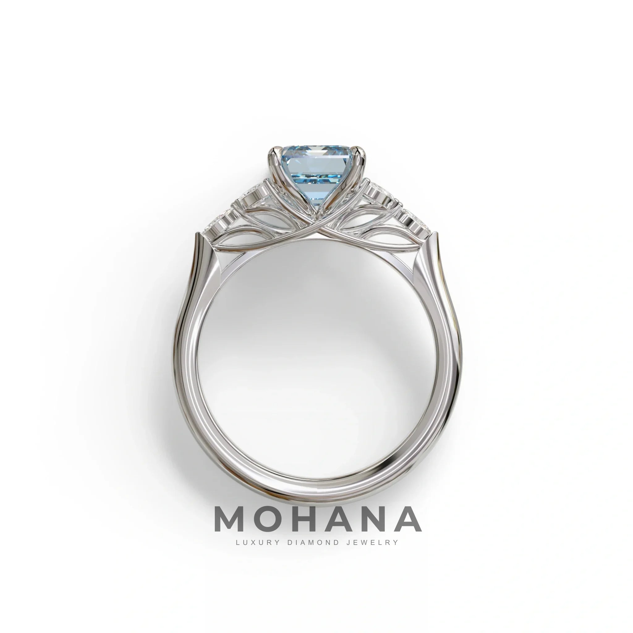 2.5 Carat Blue Lab Grown Diamond Engagement Ring · Emerald Cut Nature-Inspired | Verona - view 9