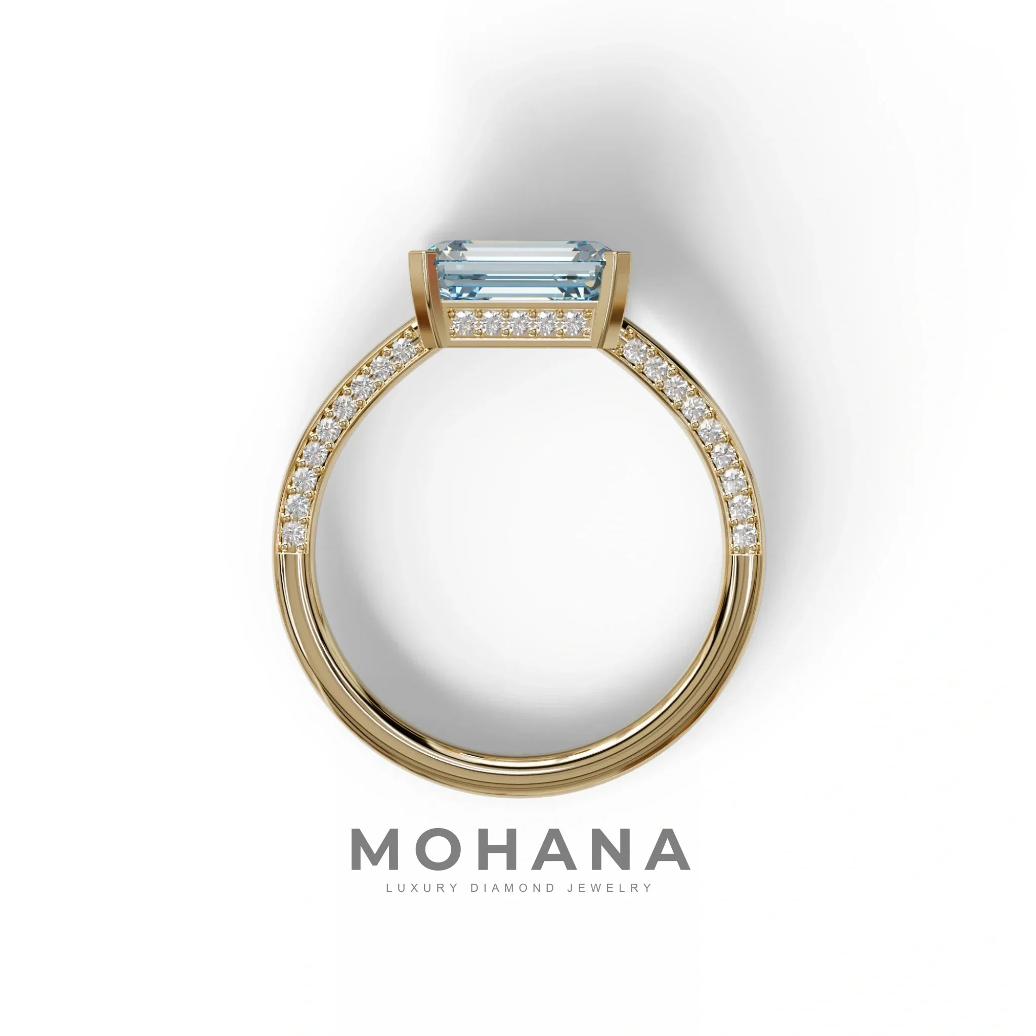 2.5 Ct Fancy Vivid Blue Emerald Cut Lab Diamond In Pave-Chanel Setting Ring - Qiqi