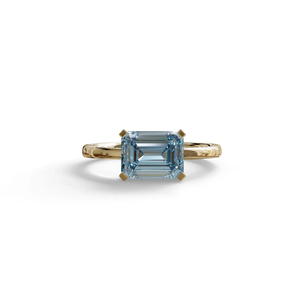 2.5 Carat Blue Lab Grown Diamond Engagement Ring – Emerald Cut Pavé | Qiqi